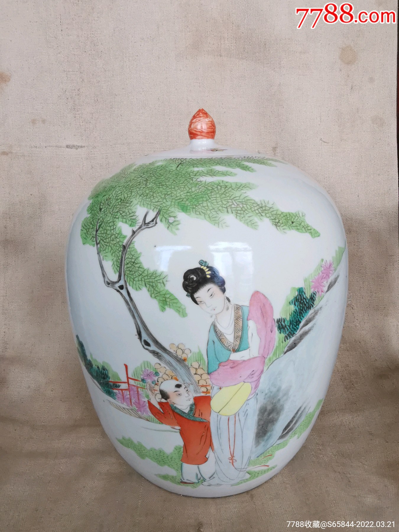 民国粉彩人物罐