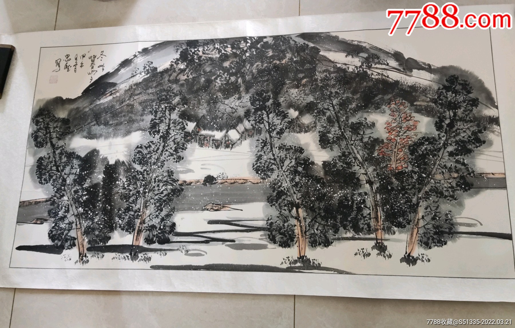 王忠雁冬岭暮雪山水画
