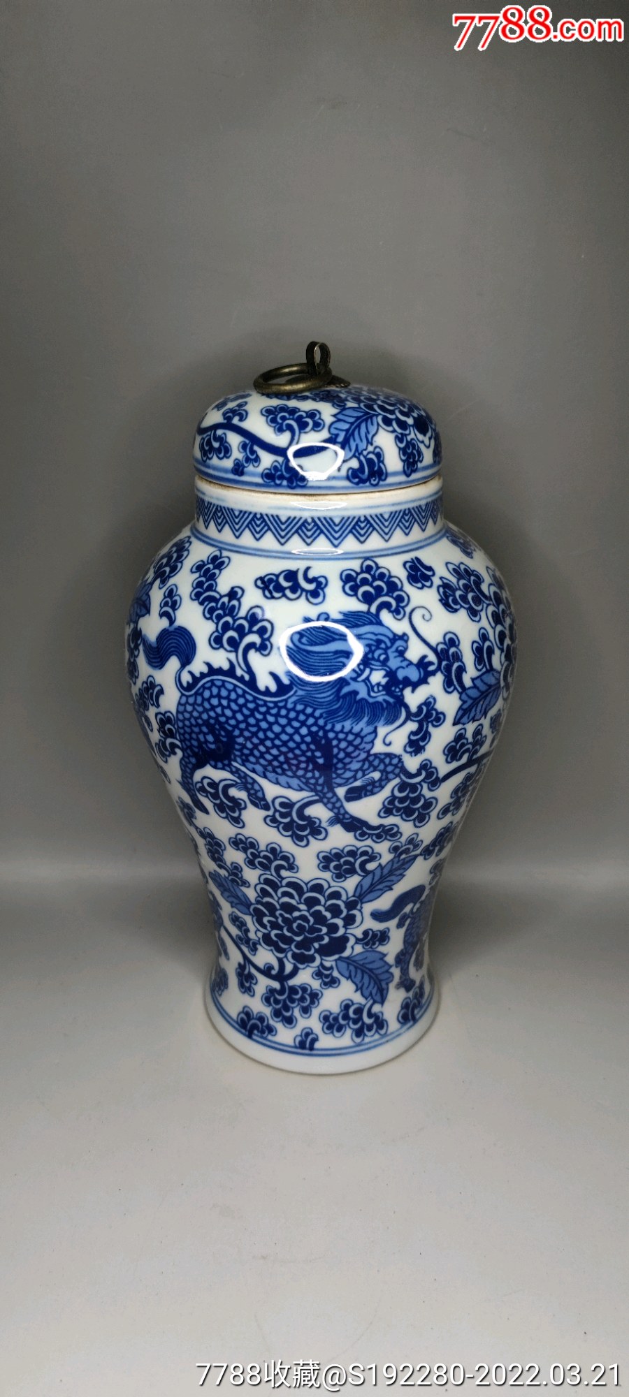 青花瓷器麒麟穿花纹壮罐赏瓶工艺品一品堂制青花发色纯正做工讲究适