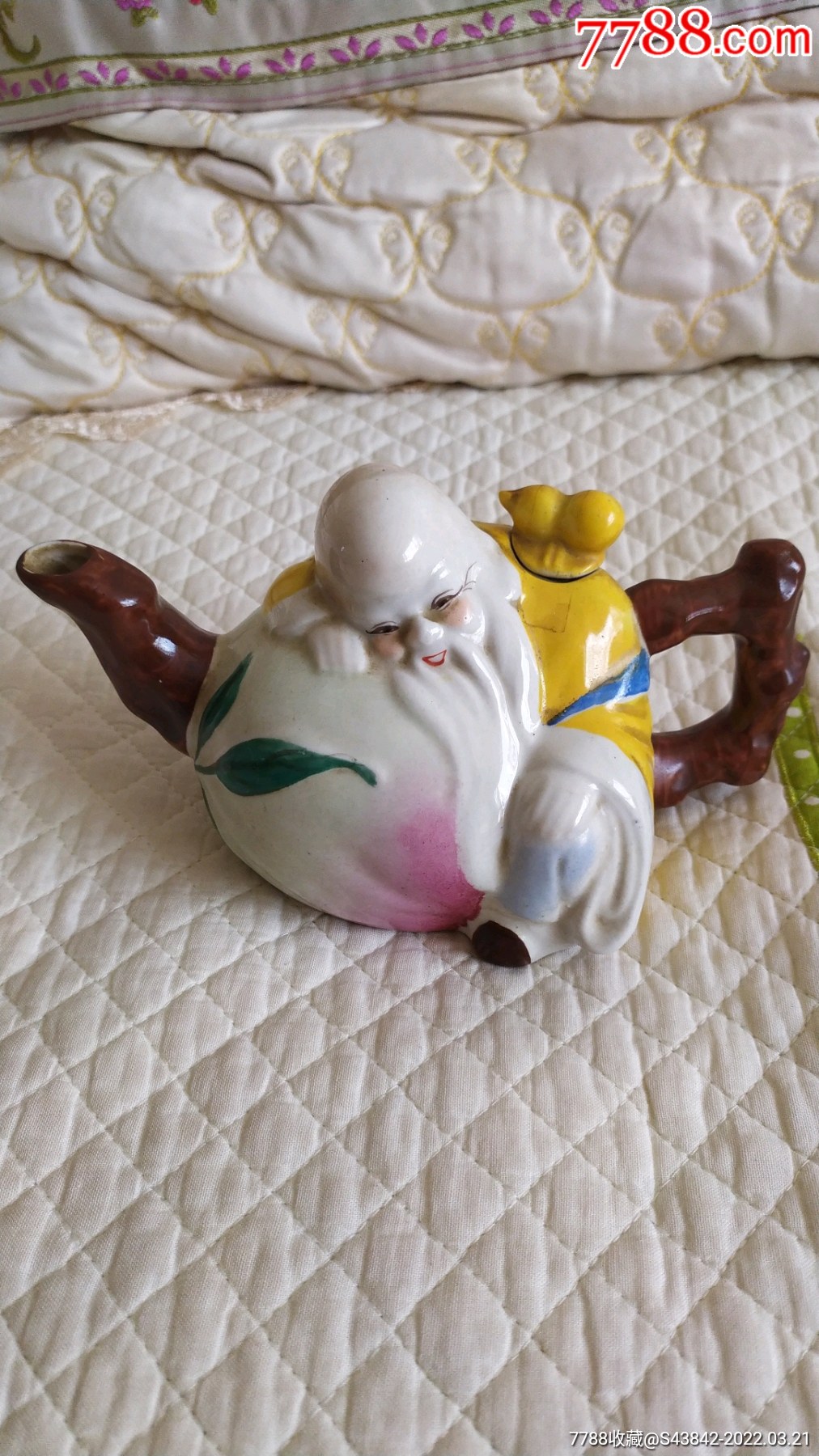 七十年代寿星老瓷塑茶壶