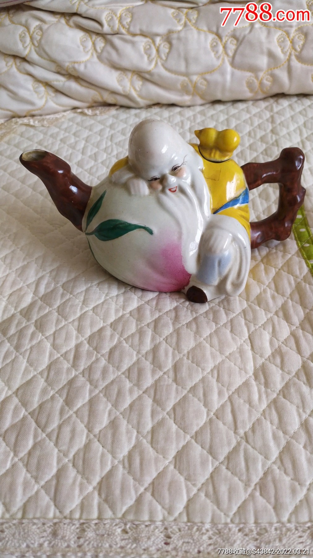 七十年代寿星老瓷塑茶壶