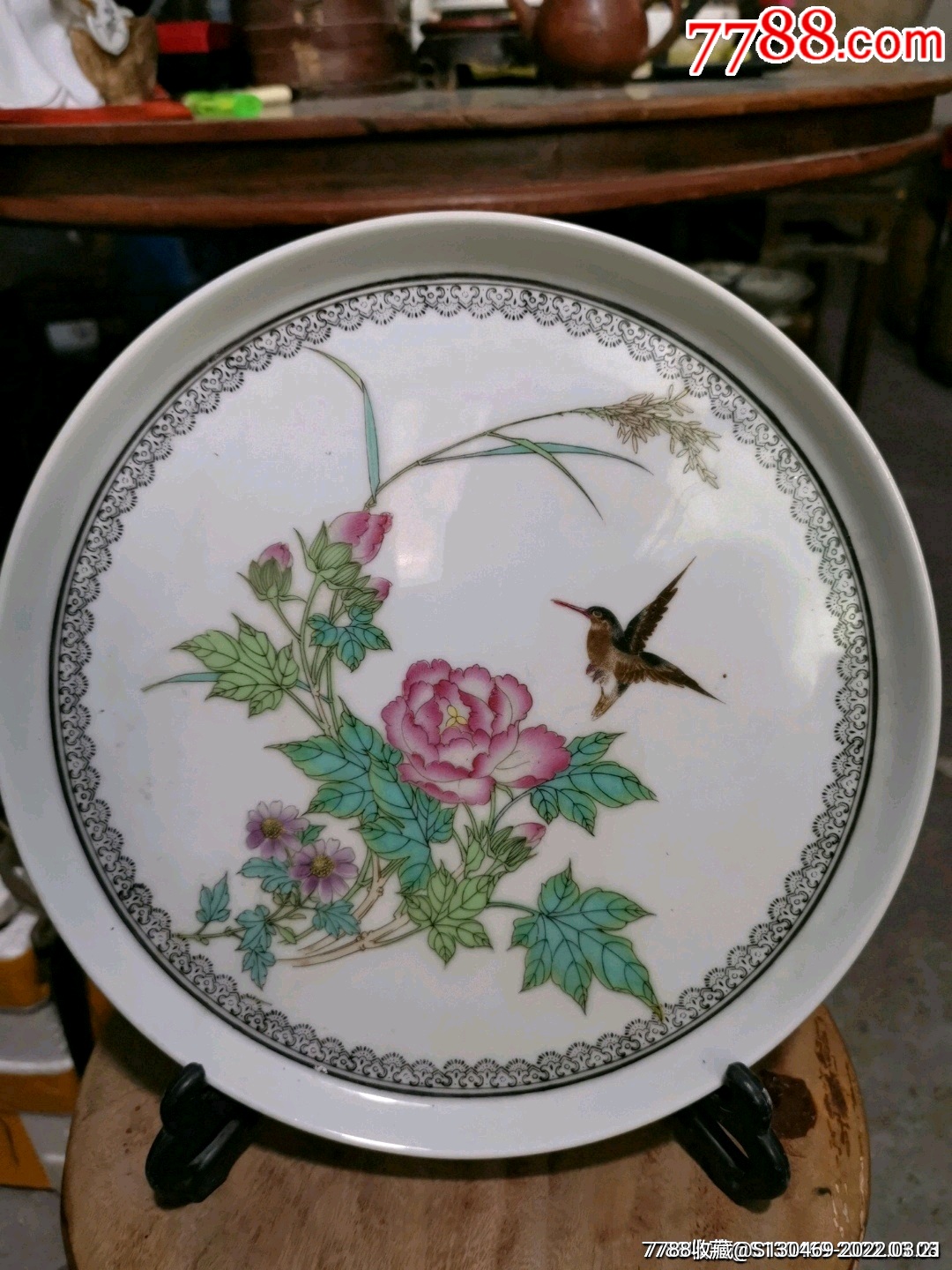 景德镇精品釉下彩手绘牡丹花鸟茶盘