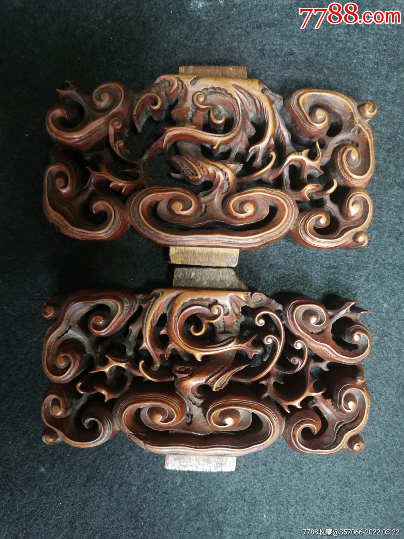 灵芝纹黄杨吉子一对长宽约126厘米