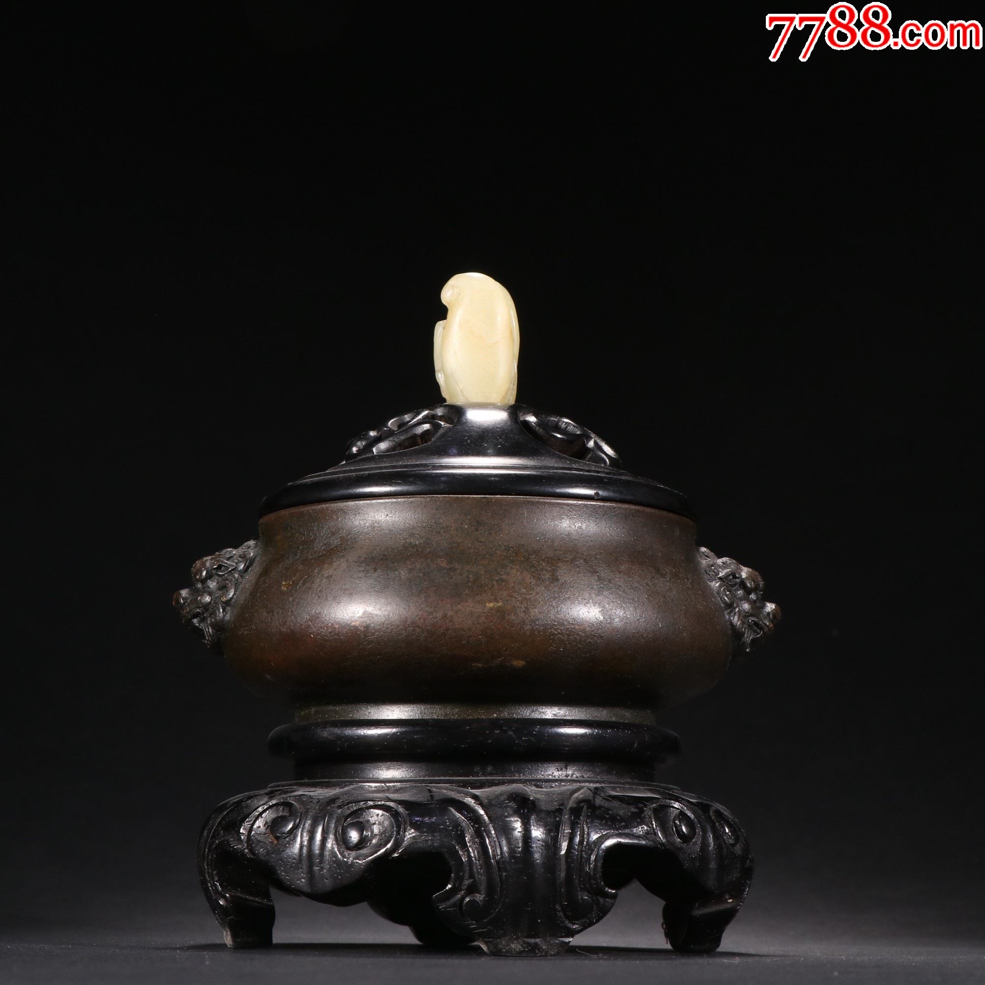 5品99铜鎏金蝙蝠花卉纹香炉.