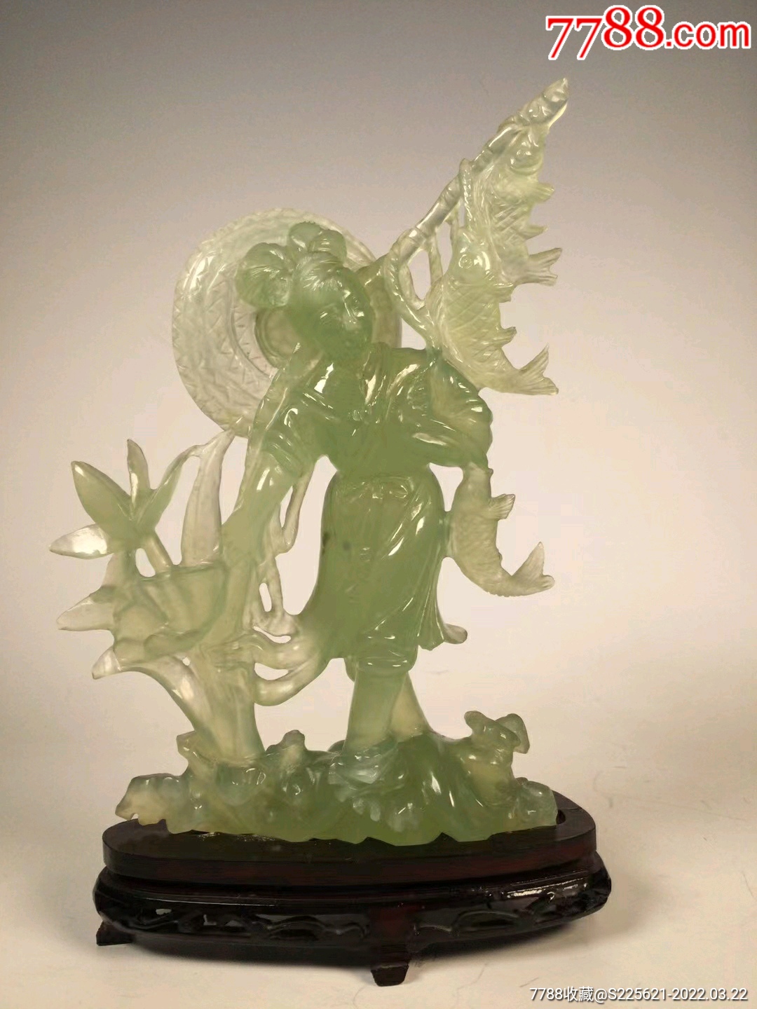 创汇时期岫玉雕刻打渔女摆件_岫岩玉_图片欣赏_收藏价值_7788画册网