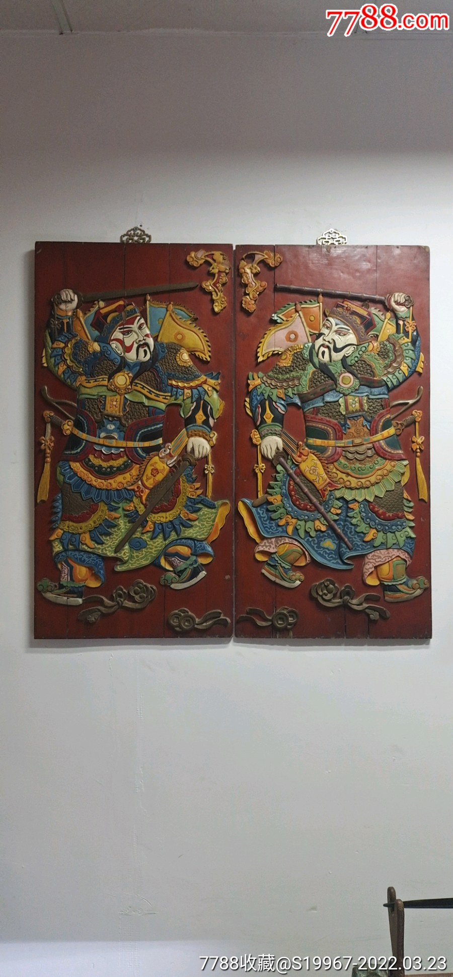 清晚民国时期木雕门神大花板一对_木雕花板_字体图片_收藏价格_7788印章收藏