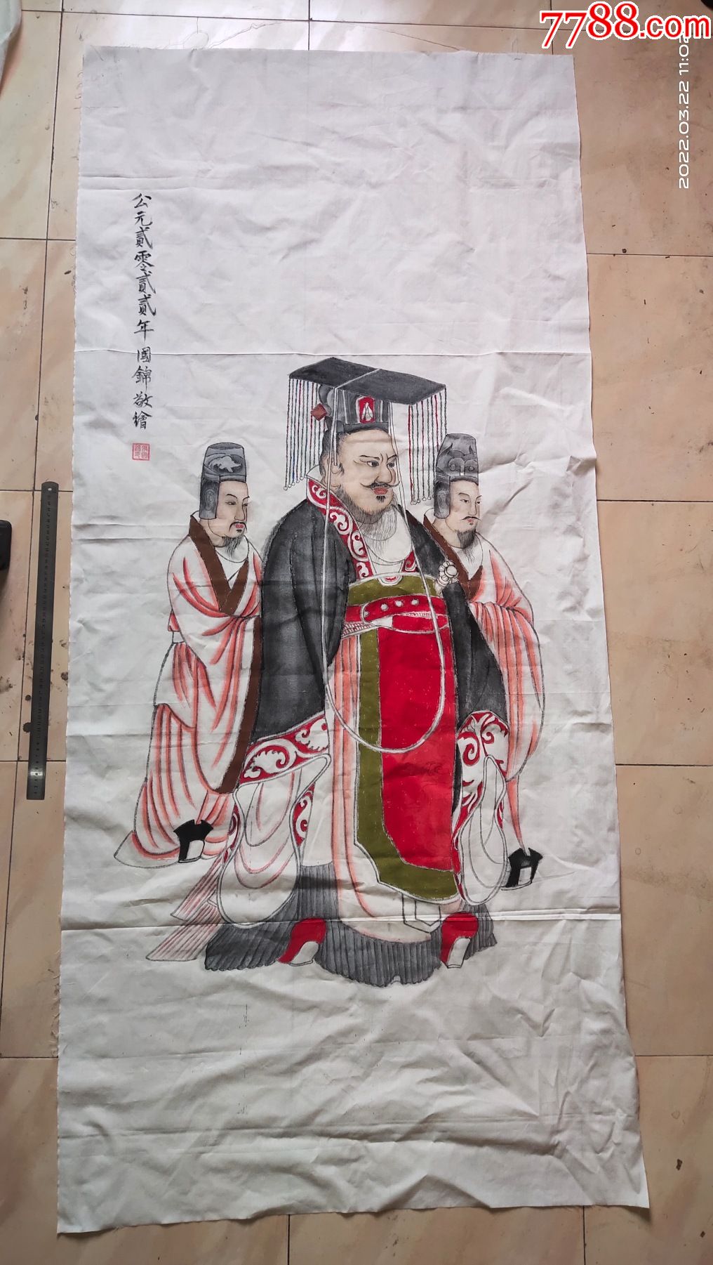 一口价长200宽90厘米包手绘布画人物画国画皇帝出行图