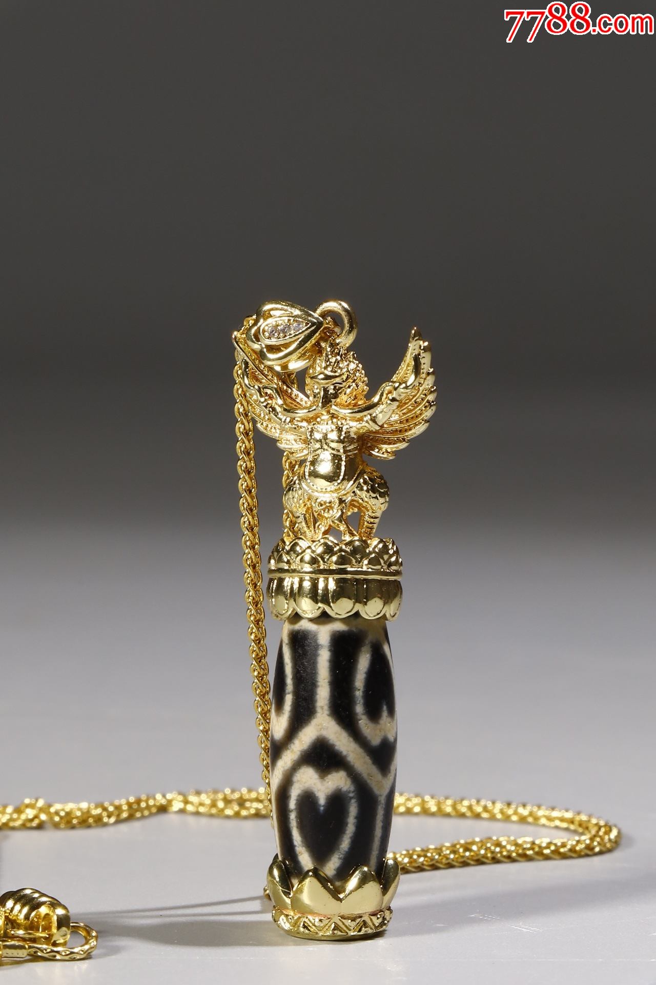 玛瑙包金天珠项链