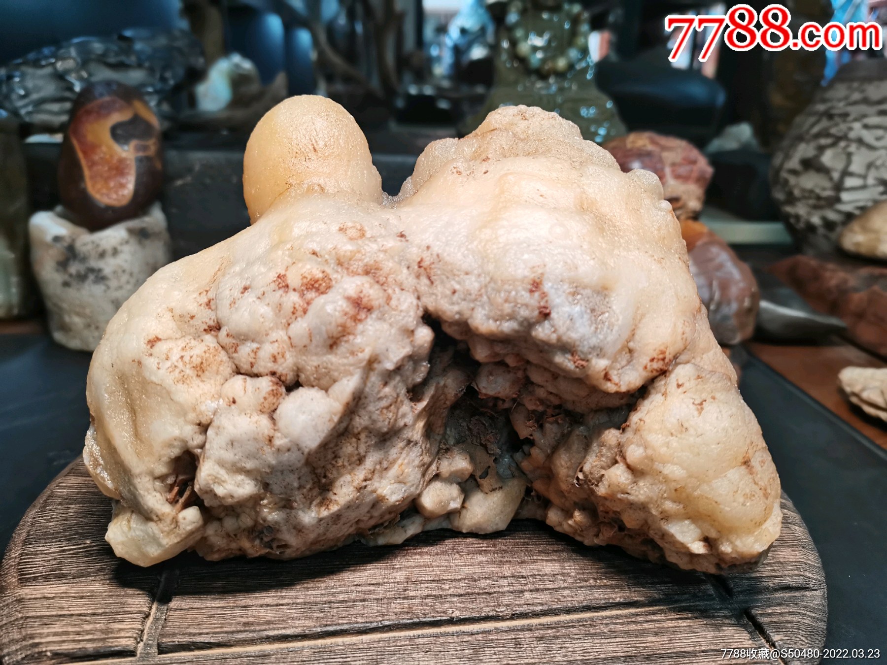 天然型皮色观赏奇石手把玩石摆件戈壁玛瑙原石罗汉纹沙漠漆_价格1100