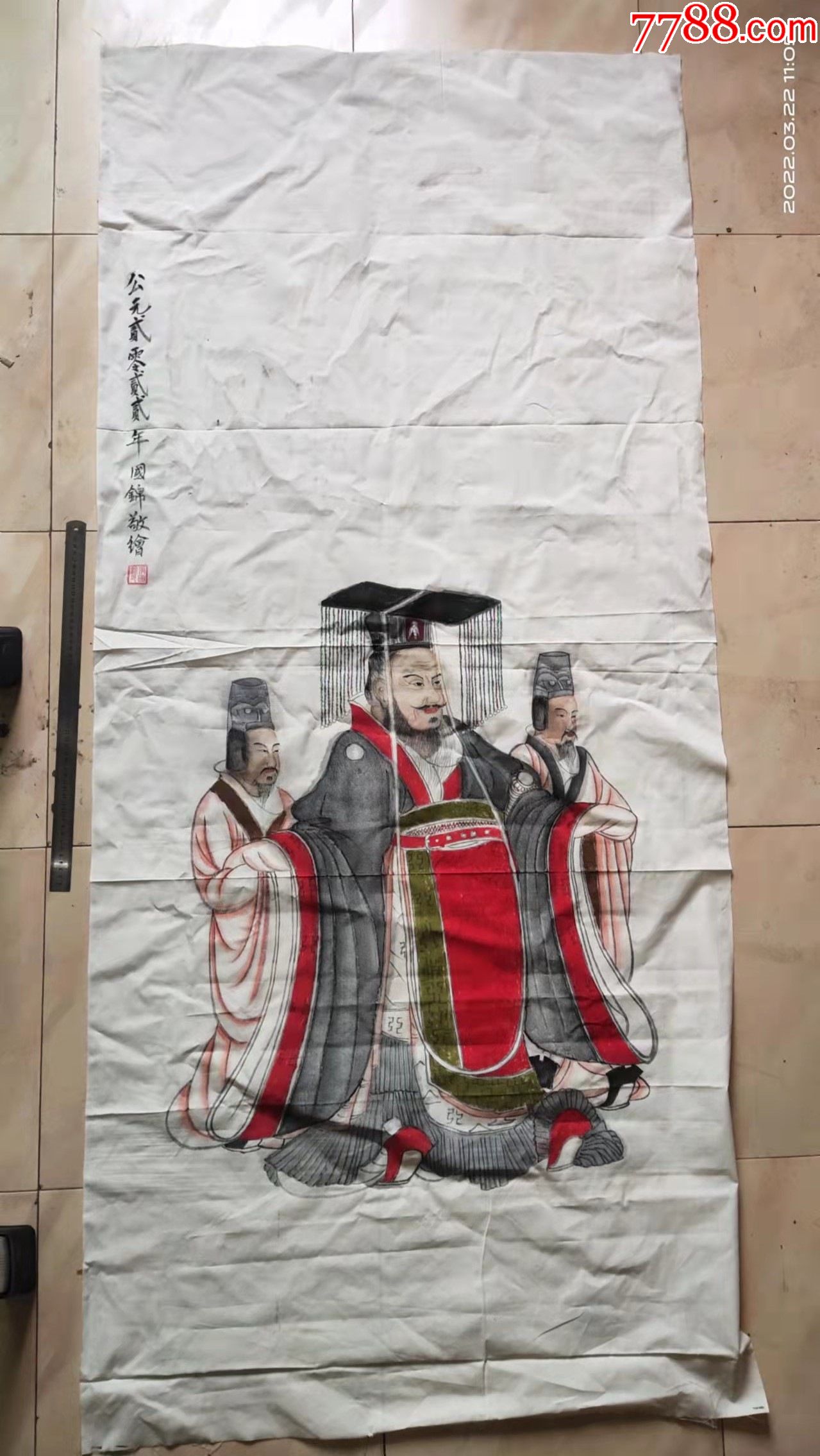 一口价长200宽90厘米包手绘布画人物画国画皇帝出行图