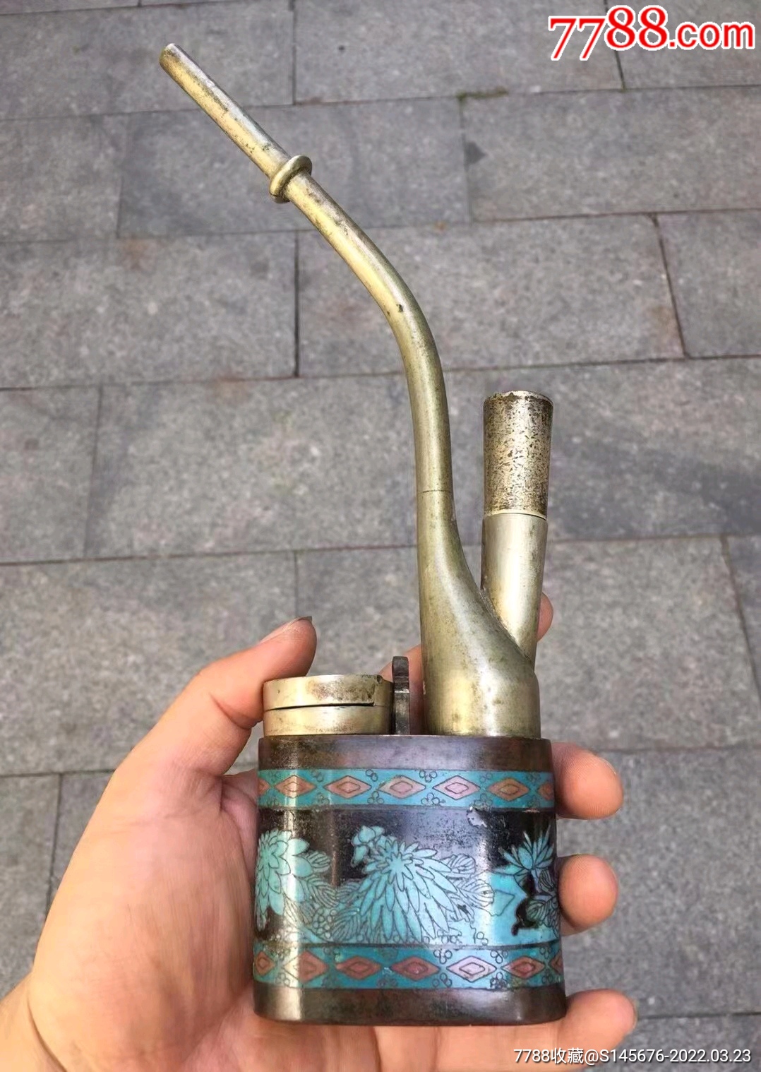 景泰蓝花卉水烟袋_水烟壶/烟袋_民间老银饰品【7788收藏__收藏热线】