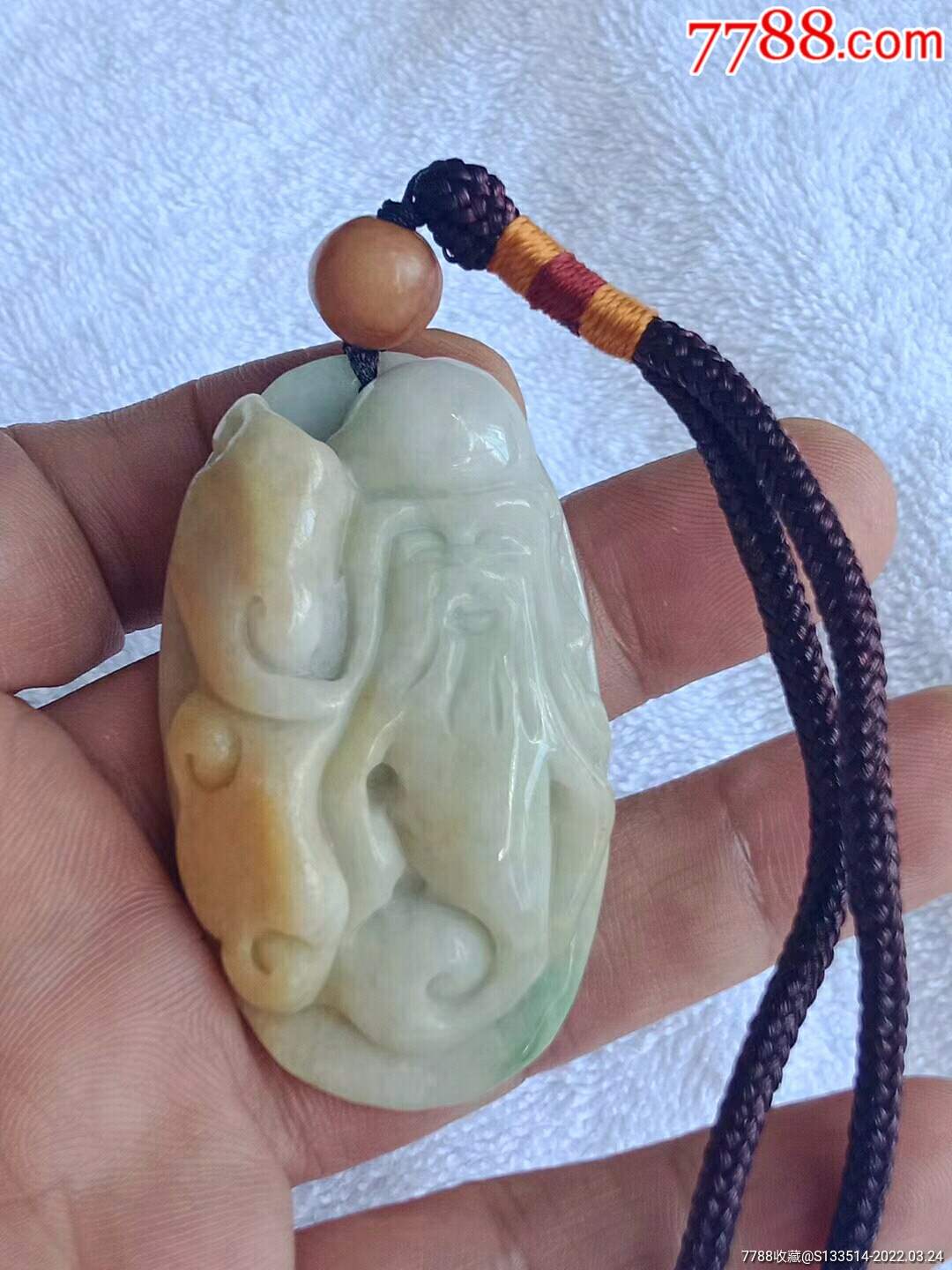 缅甸翡翠1755a5黄翡双彩寿星手把件送证书