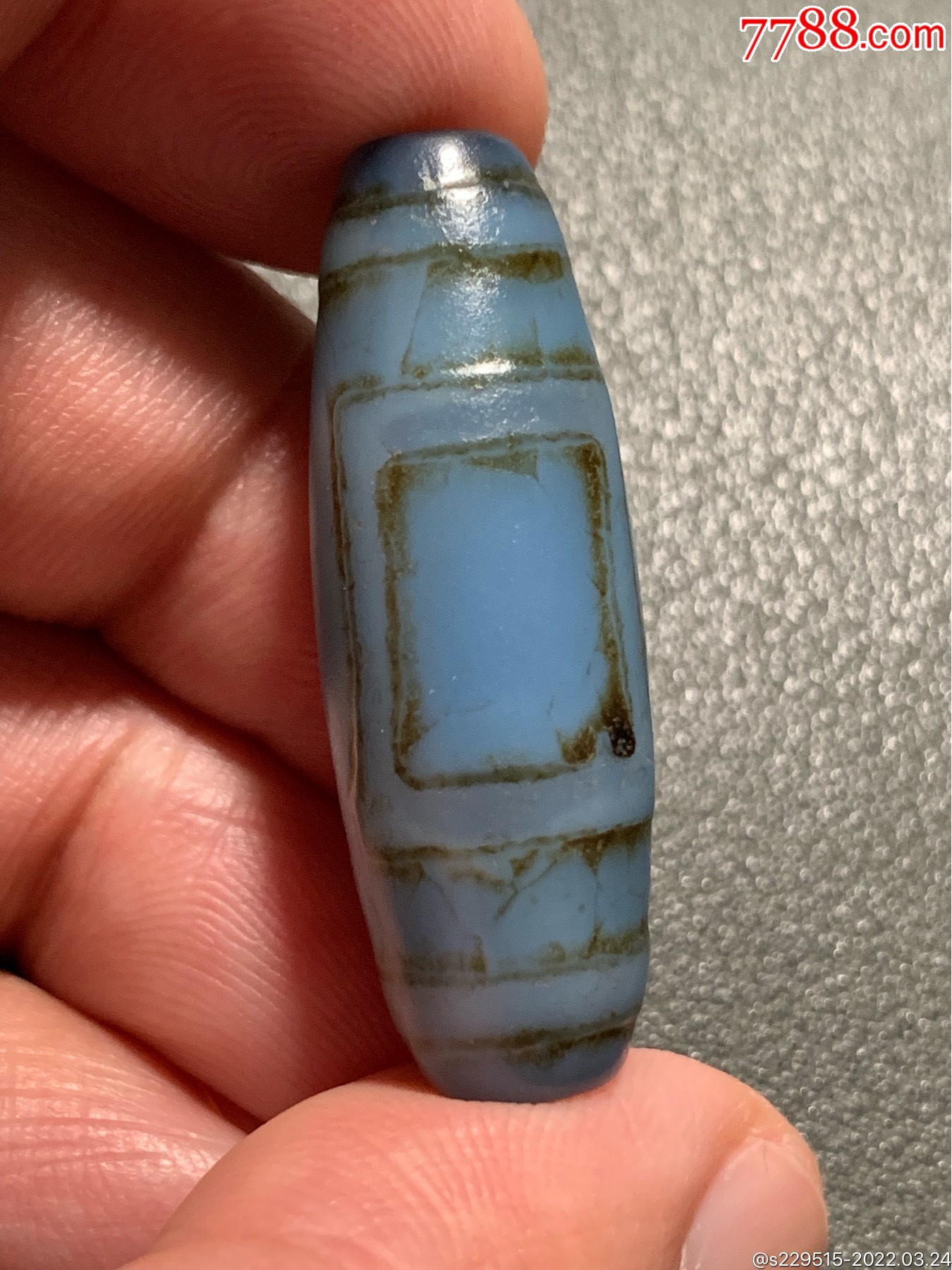 藏传紫罗兰色阴刻纹一眼天地天珠36125毫米