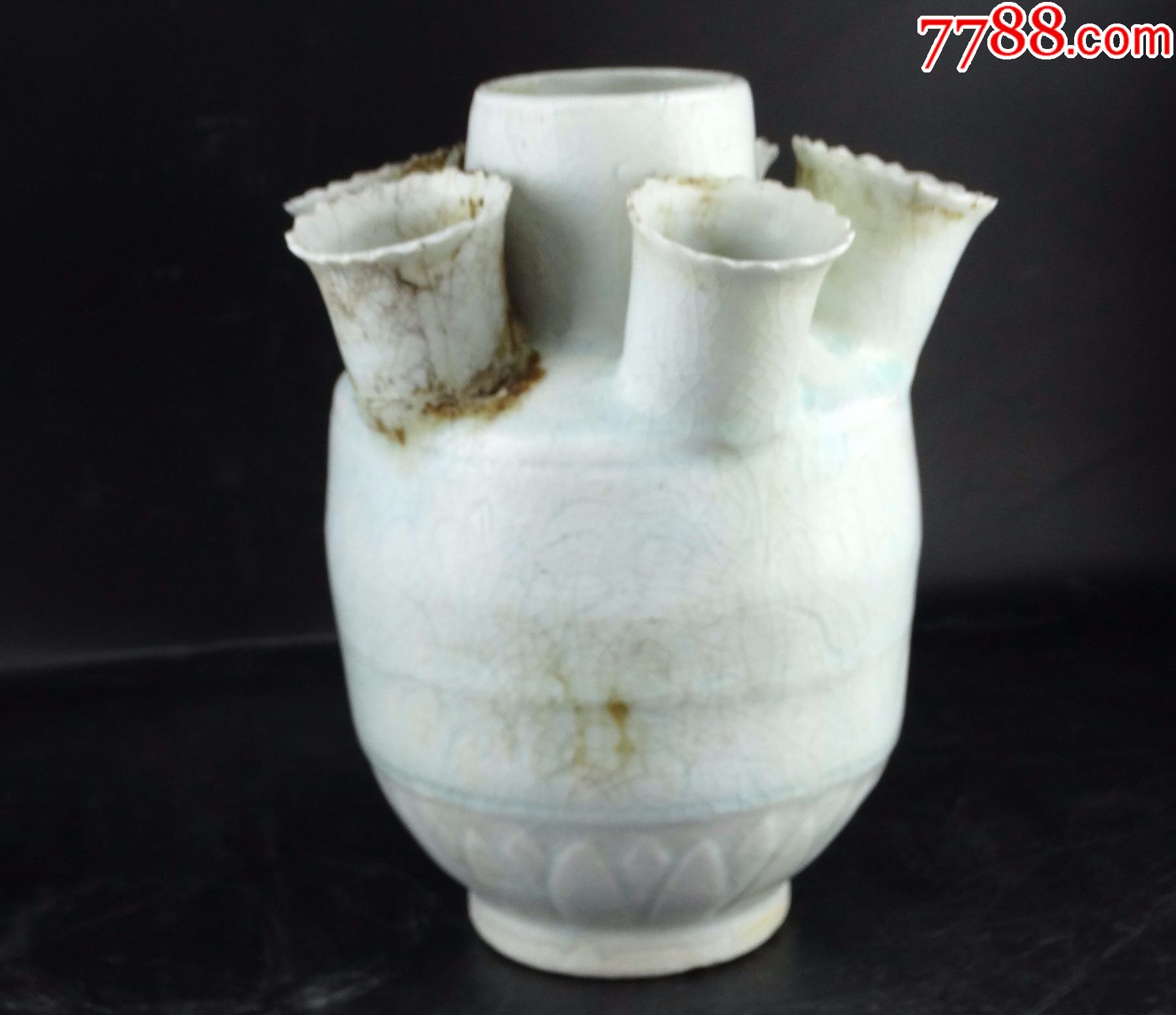 创汇期仿宋代青白釉花口五管六管插花瓶罐全品家用插花佳品