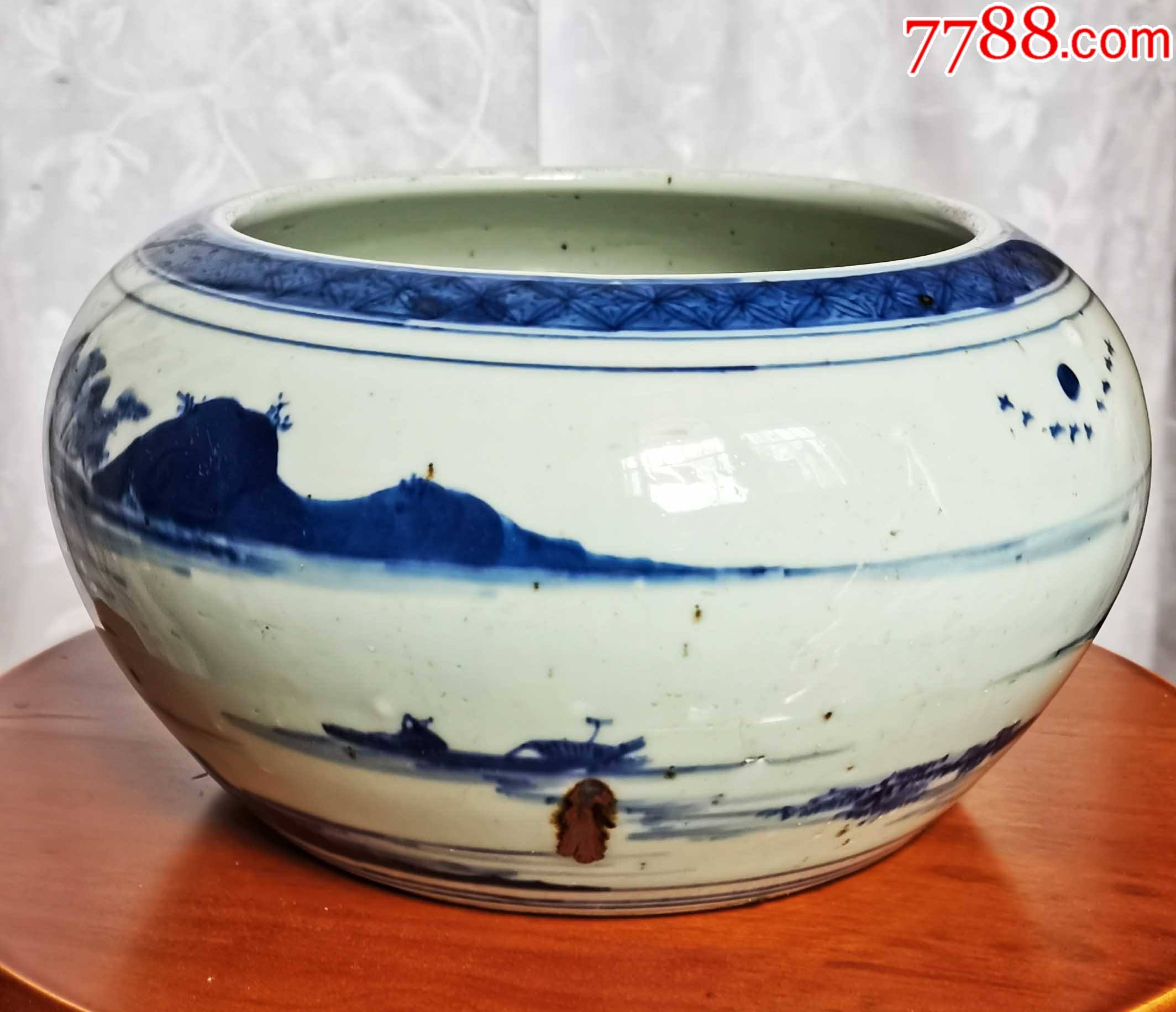 清代青花瓷山水人物纹笔洗