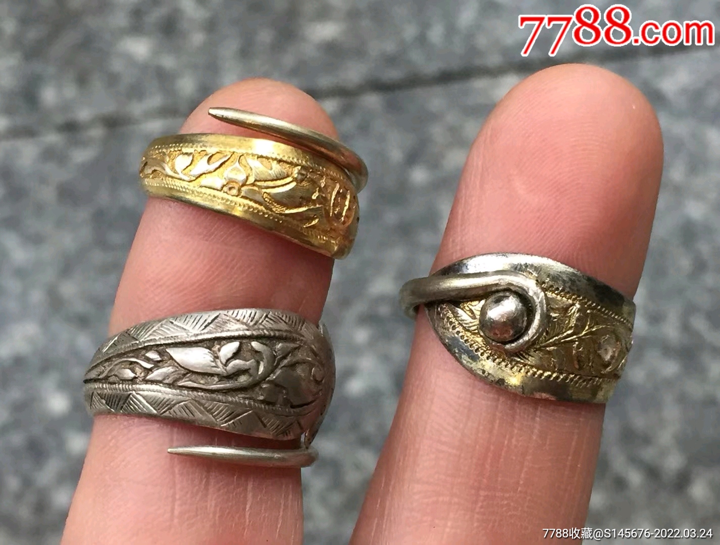 花卉单尖老银戒3个-价格:500元-se86119726-银戒指-零售-7788玉器收藏