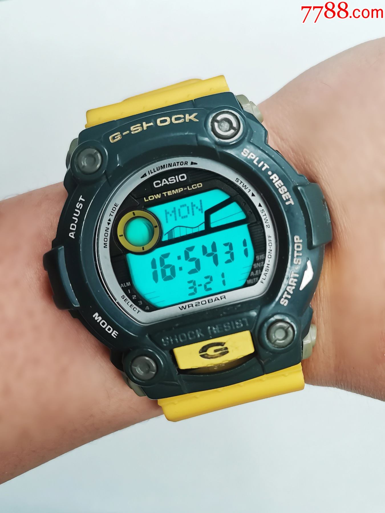 casio中古卡西欧手表复古电子手表古董潮流运动男士黄绿色g7900