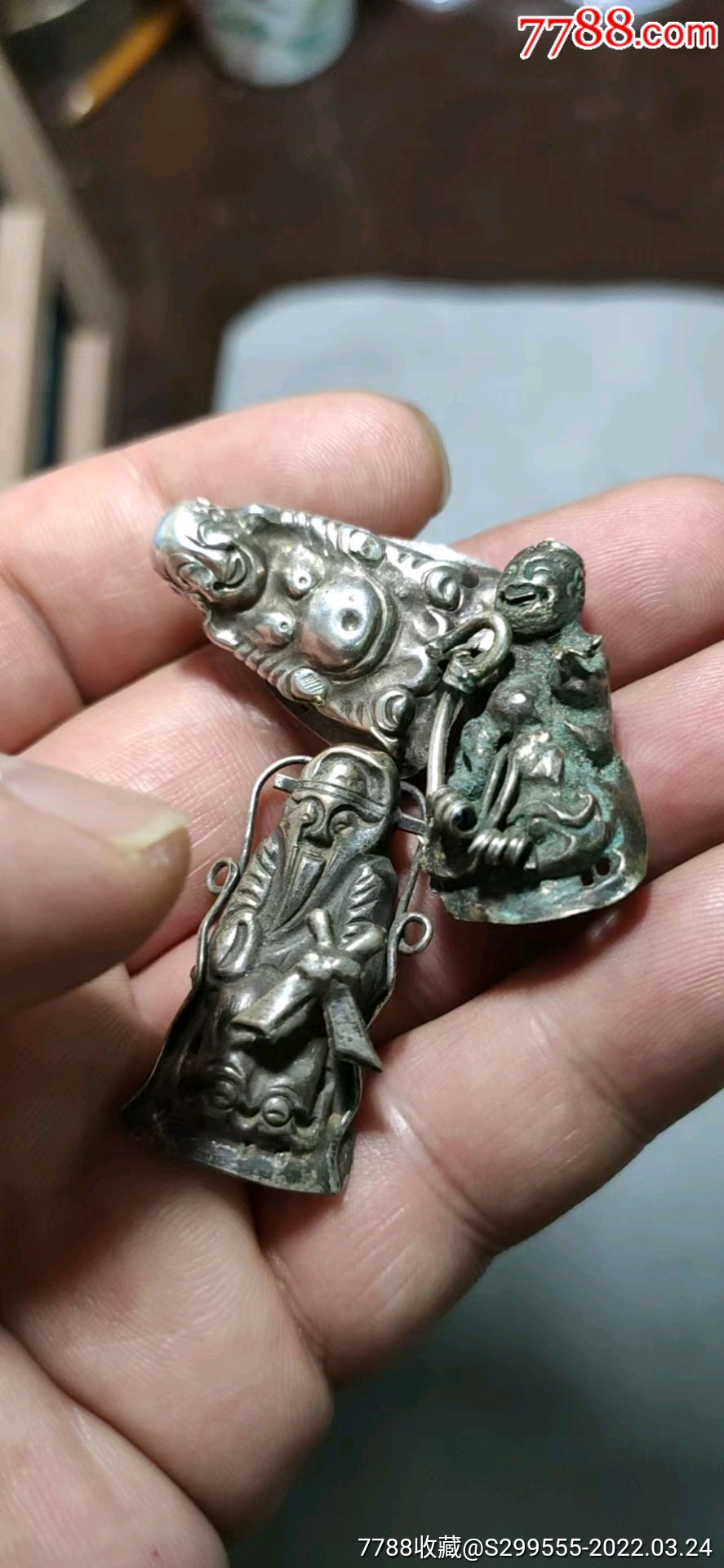 清代老银人物头饰三个138月亮月亮月亮月亮月亮