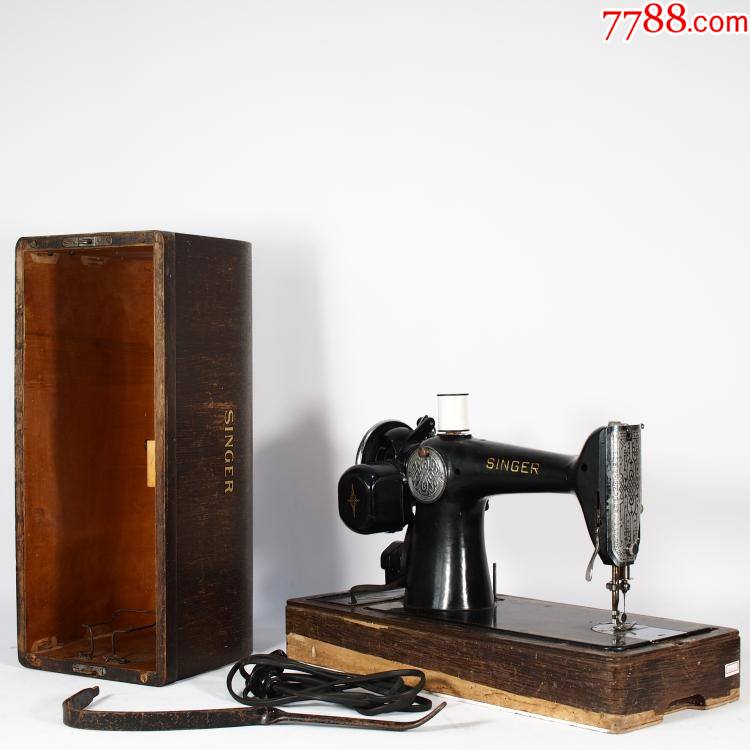 1939年英国古董胜家singer老式电动缝纫机带箱220v带开关电源线