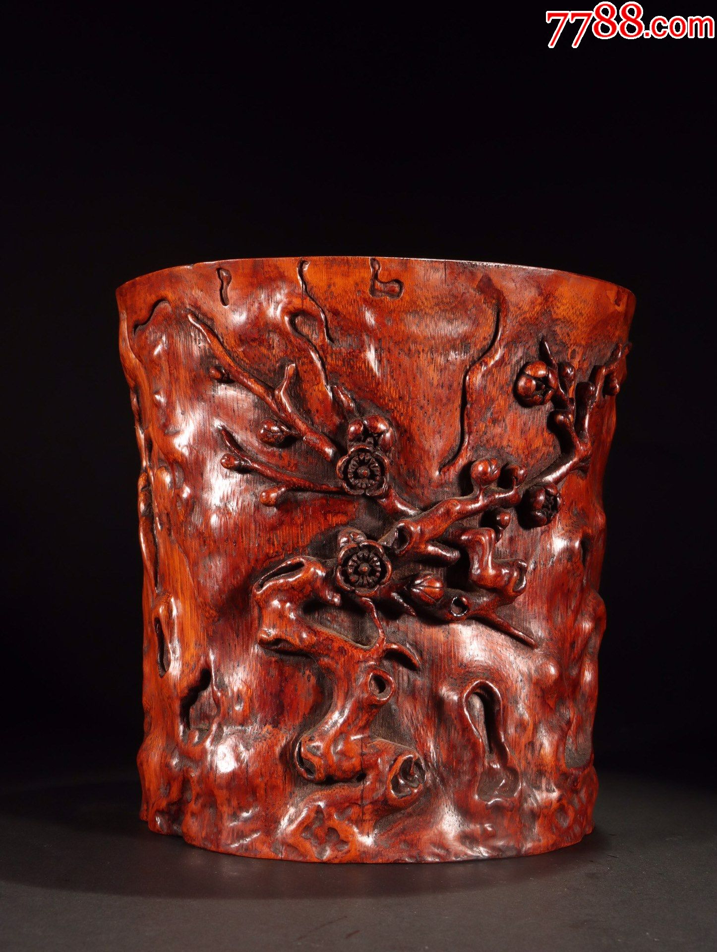 藏家让藏老竹雕梅花纹笔筒