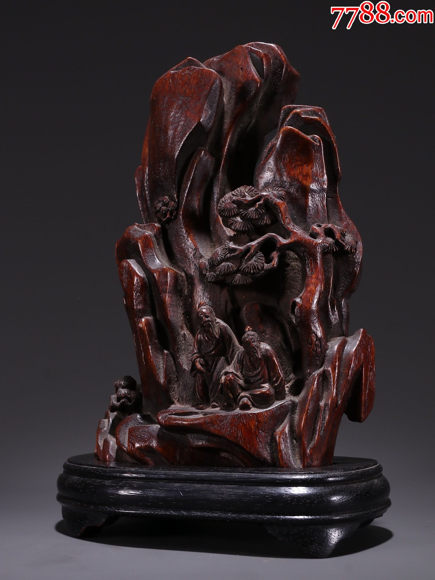 老沉香山子随型雕松下故事摆件