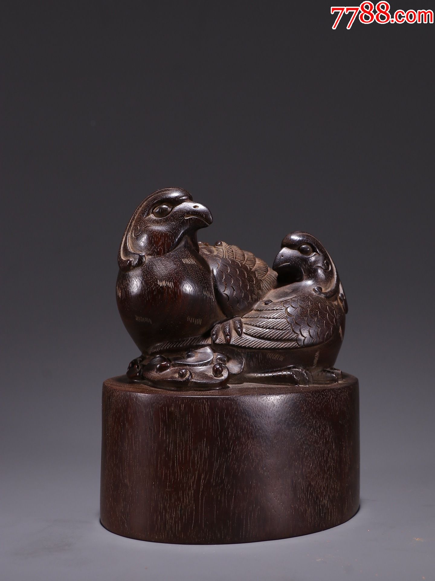 紫檀木雕鸳鸯钮印章