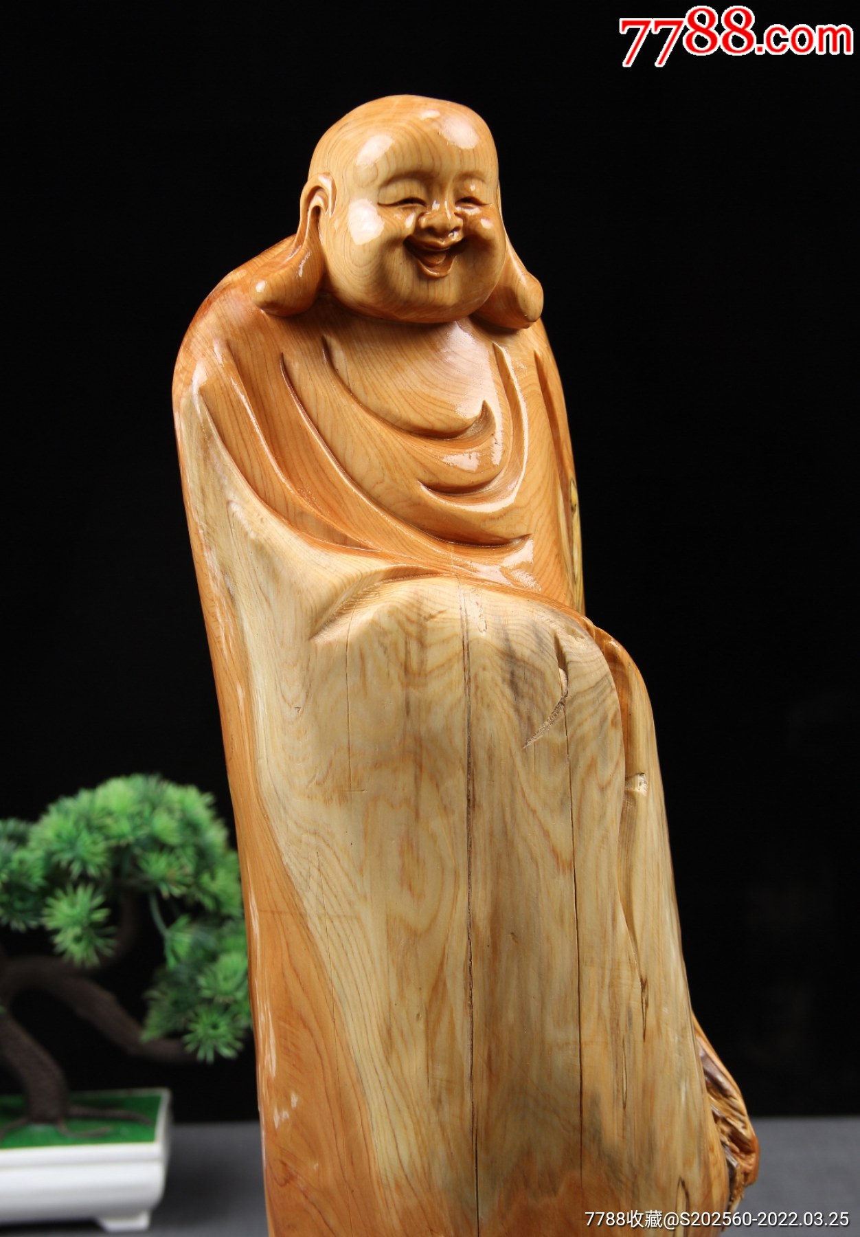 太行崖柏陈化双色料弥勒佛摆件(21090)_木雕摆件_第5张_7788奇石收藏