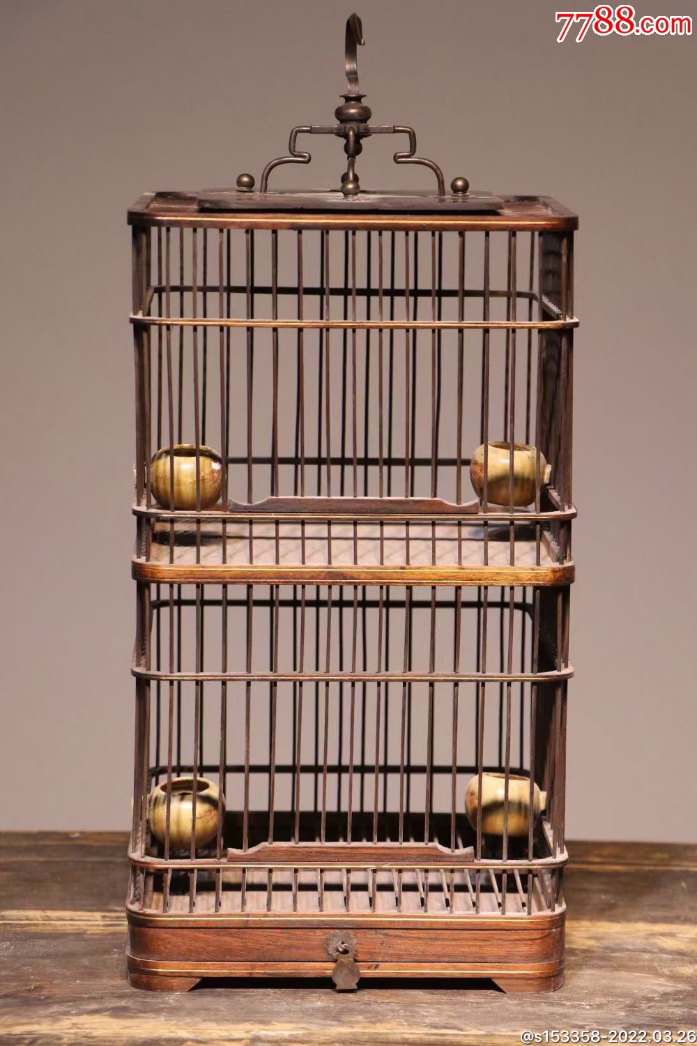民国时期黄花梨木双层鸟笼一个