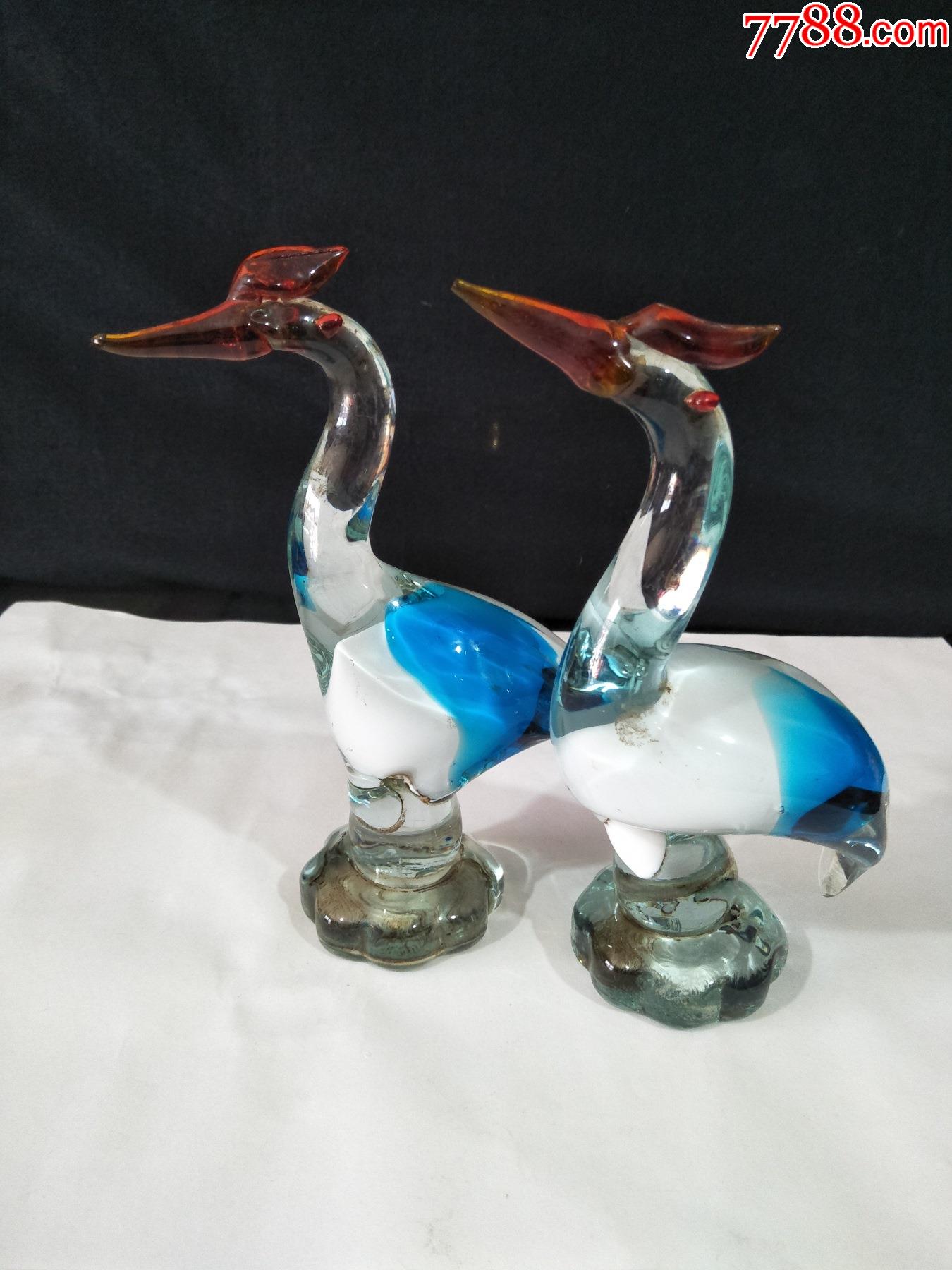 文革仙鹤老琉璃摆件一对