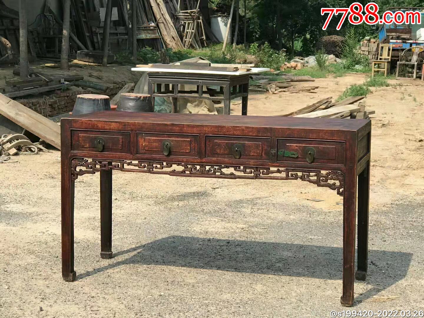 清代榆木四抽书桌做工精美包浆厚重长151宽57高86