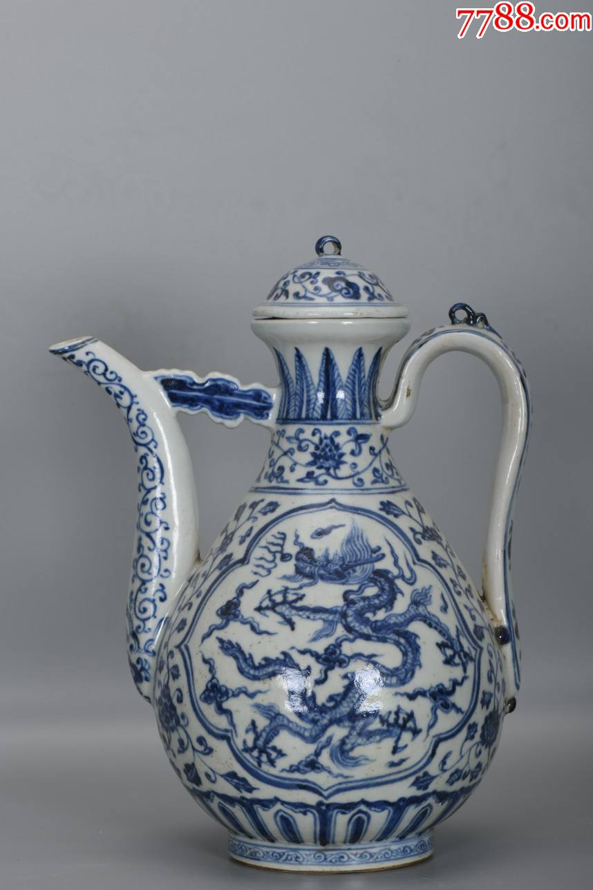 明青花云纹龙执壶