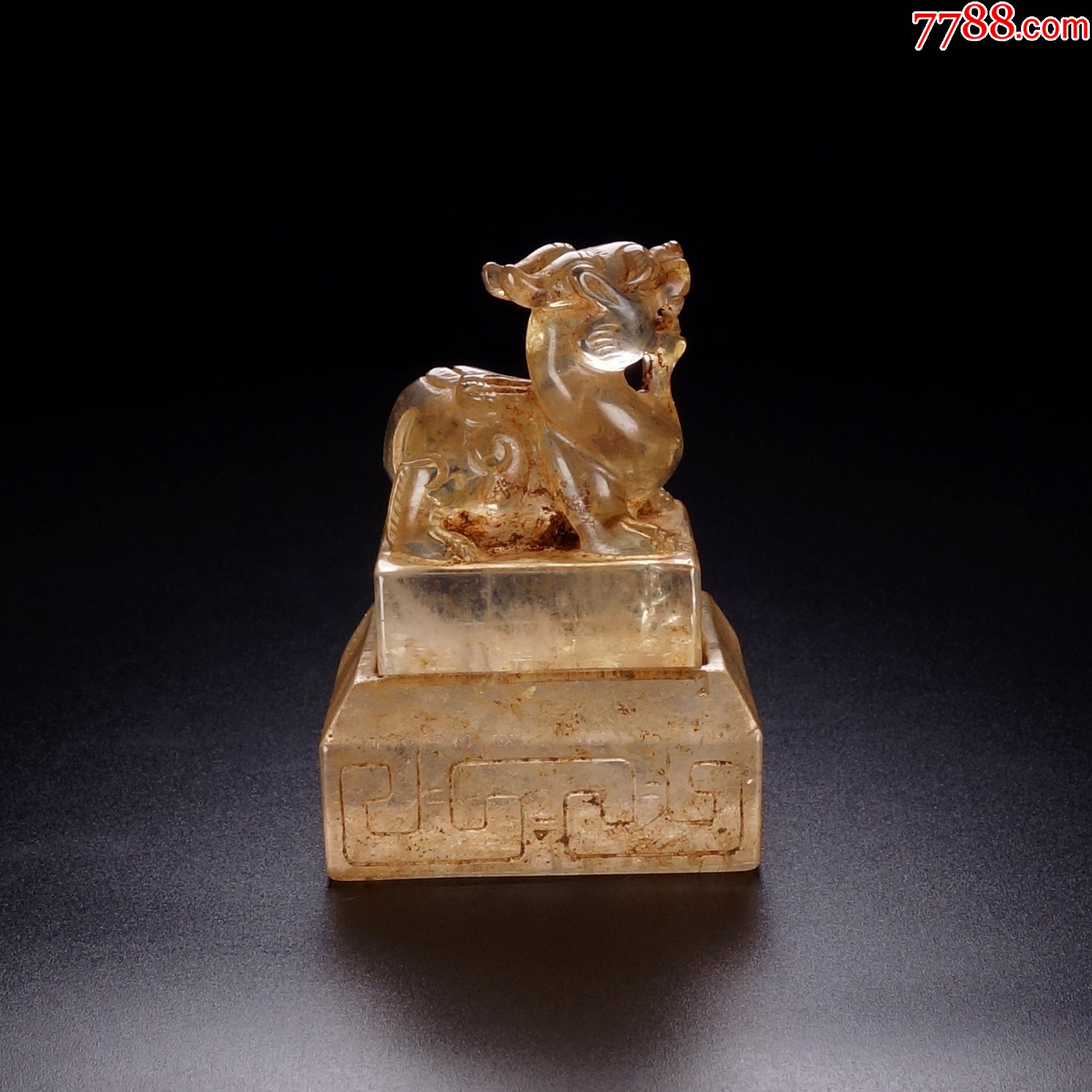 水晶雕瑞兽钮组合印章摆件一套-价格:7000元-se86189286-玻璃/晶体
