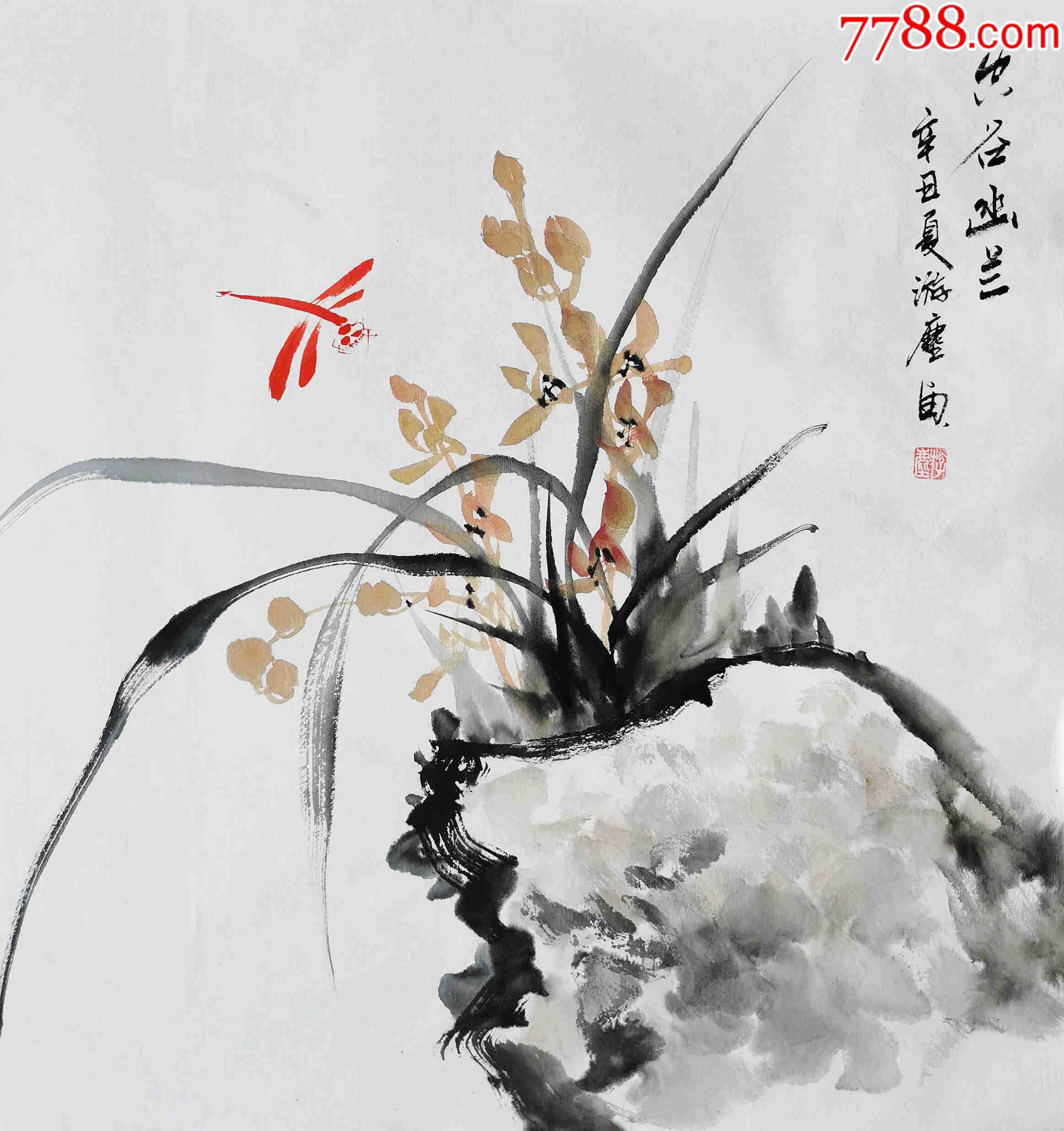 【独家授权销售,一口价】潜力股画家游尘作品:空谷幽兰_花鸟国画原作