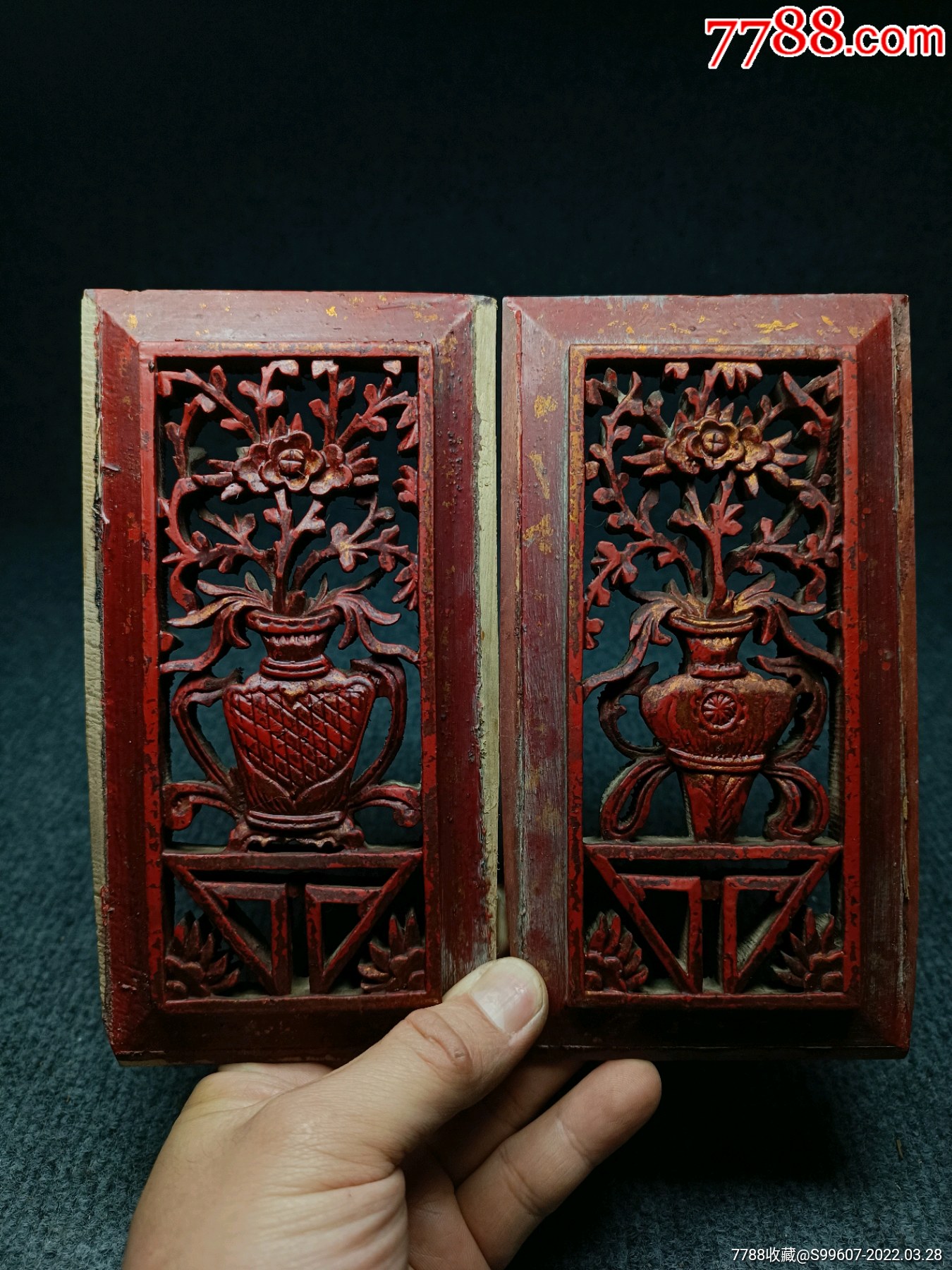 老木雕一对老花板老木器老角花