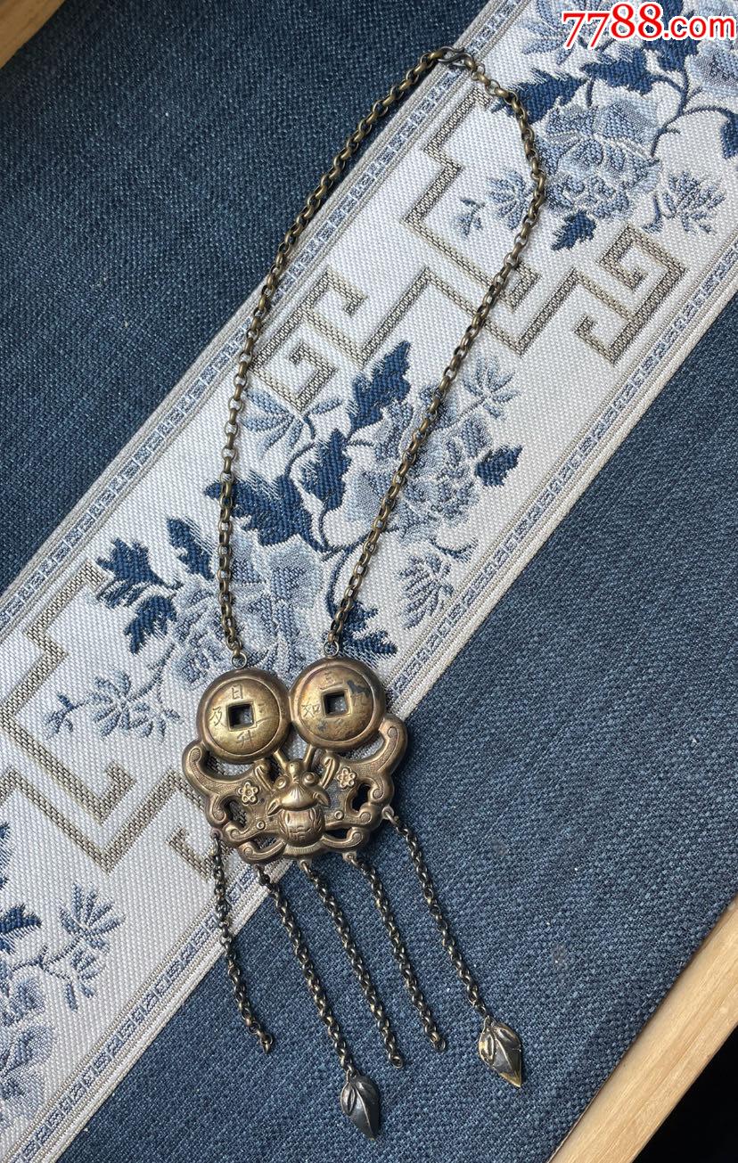 清代老银鎏金锁老银器老银项链