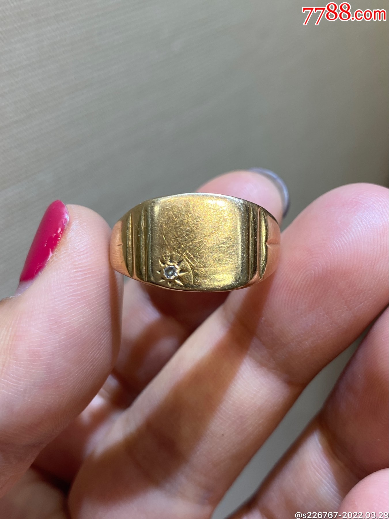 西洋古董回流9k实金镶嵌钻石男款戒指