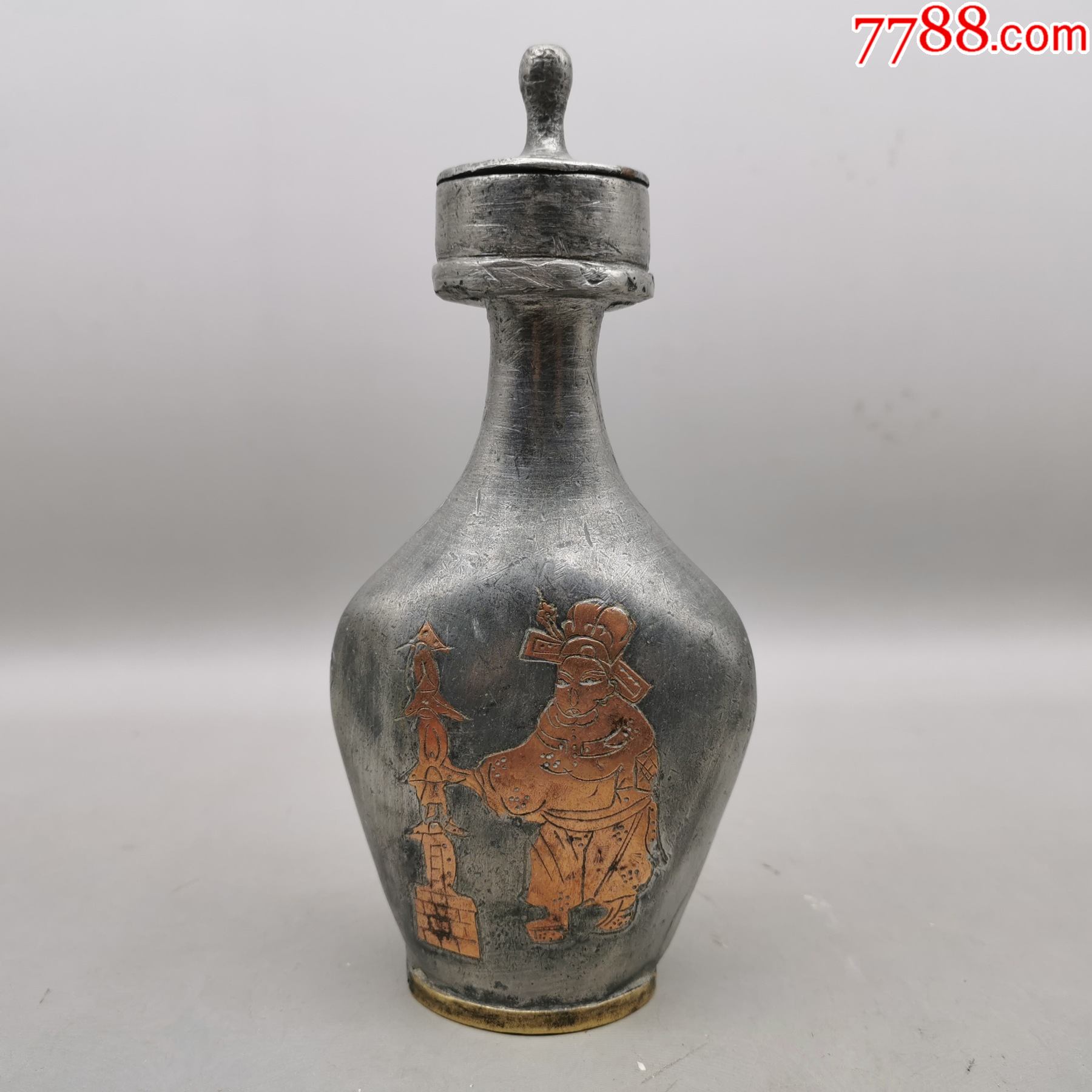 镶铜人物白锡酒壶-价格:500元-se86263051-锡壶/锡器-零售-7788玛瑙