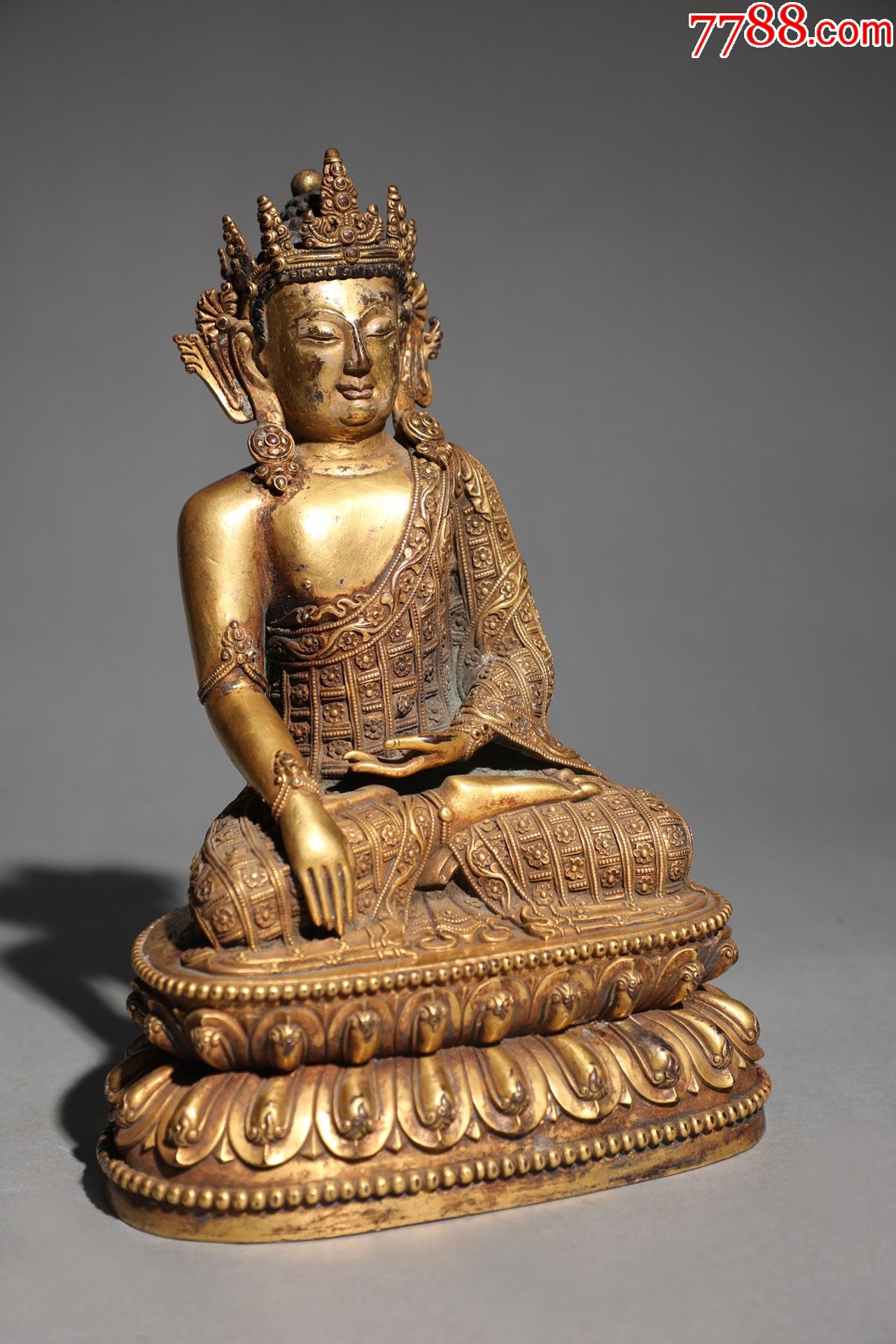 精铸铜胎鎏金宝冠释迦牟尼佛坐像_铜像/铜佛像_第5张_7788老酒收藏
