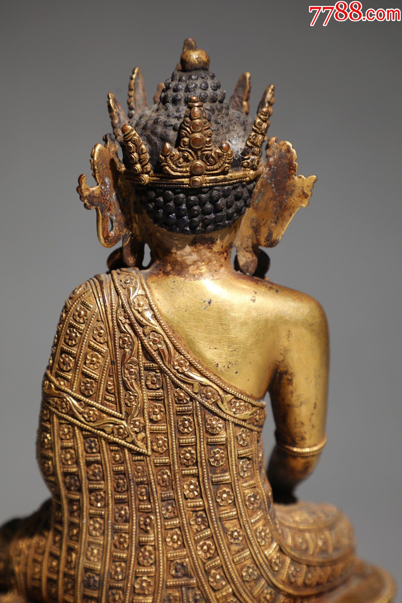 精铸铜胎鎏金宝冠释迦牟尼佛坐像_铜像/铜佛像_第6张_7788老酒收藏