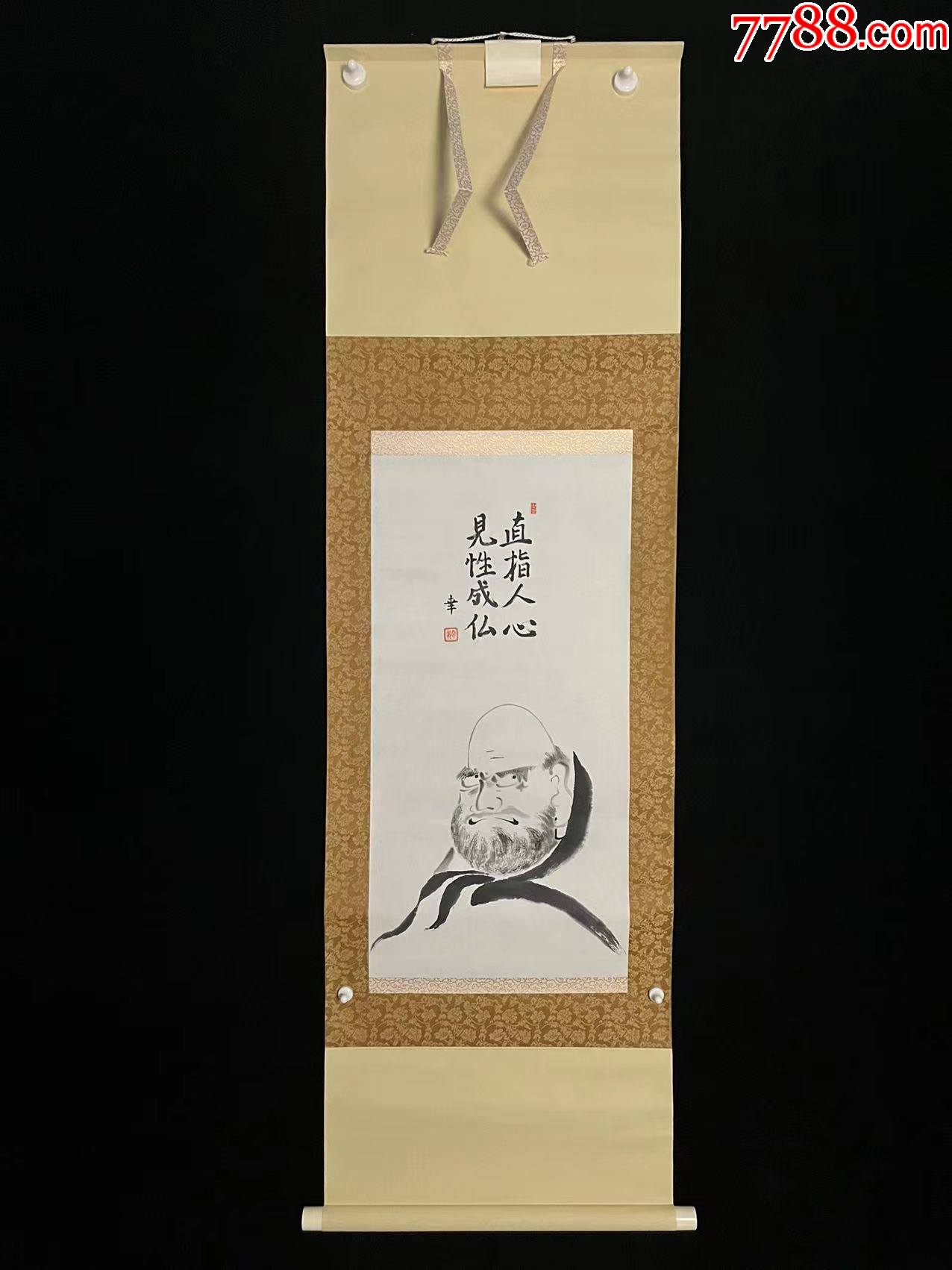 日本回流老字画纸本达摩小品4944中古老书画书房