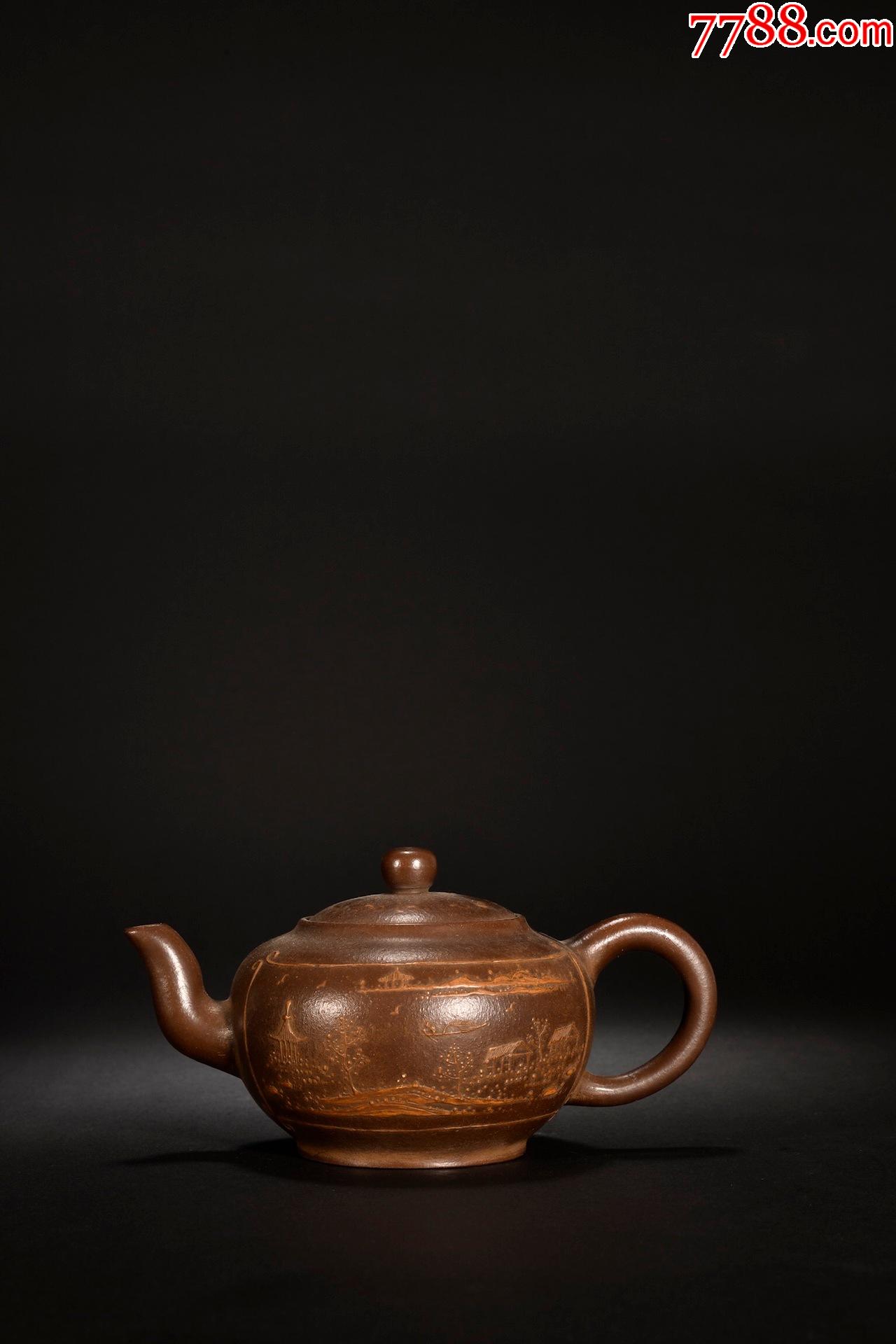 紫砂黑泥山水意境茶壶