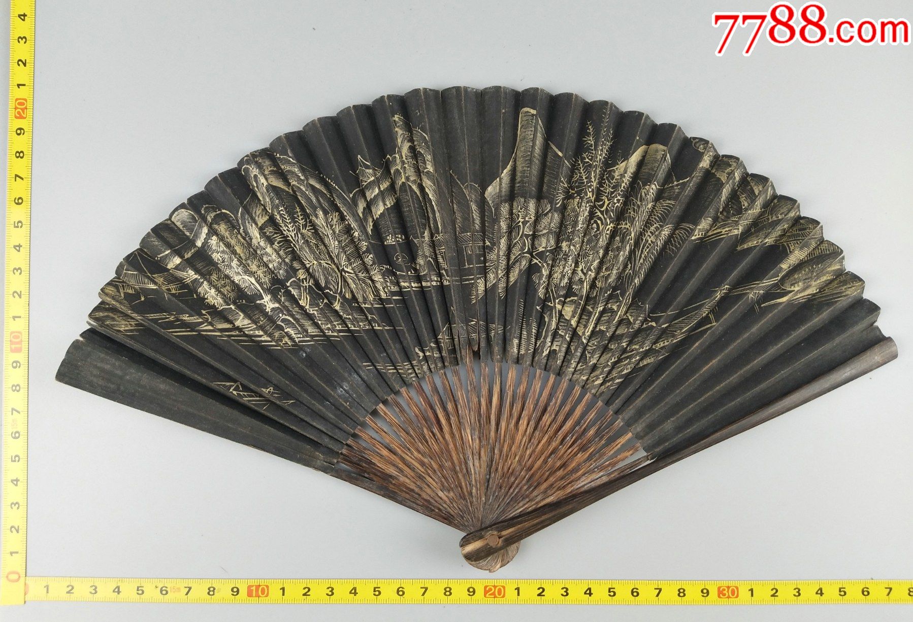 民国时期描金诗文山水折扇杭省舒莲记制
