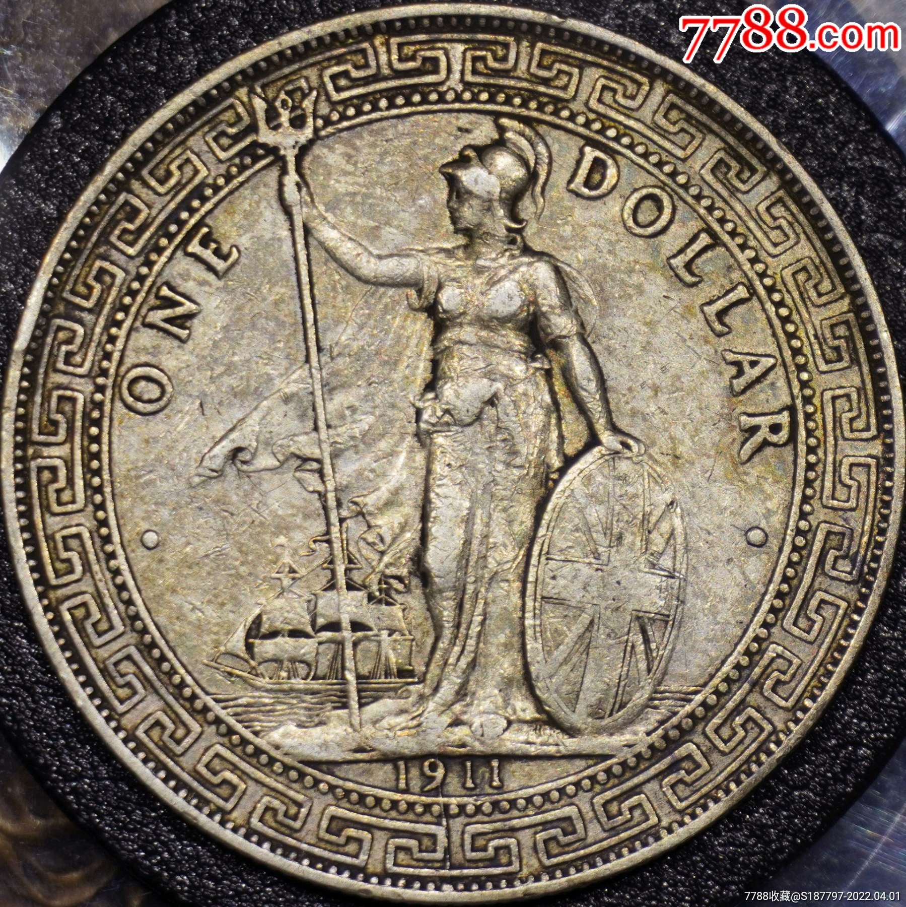 1911年b版英国壹圆站洋贸易银币不错老包浆买到漏到_价格1880元_第1张