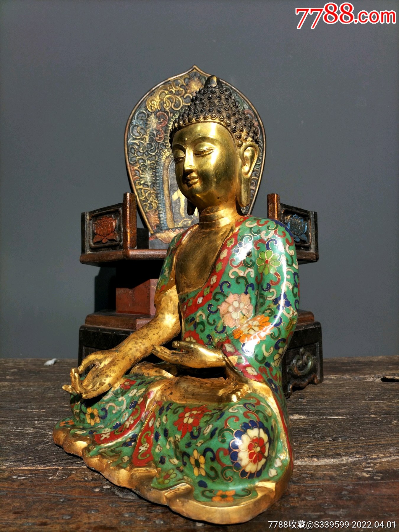 旧藏老漆器佛龛装藏老铜胎开光景泰蓝释迦牟尼像一尊佛堂礼堂供奉佛像