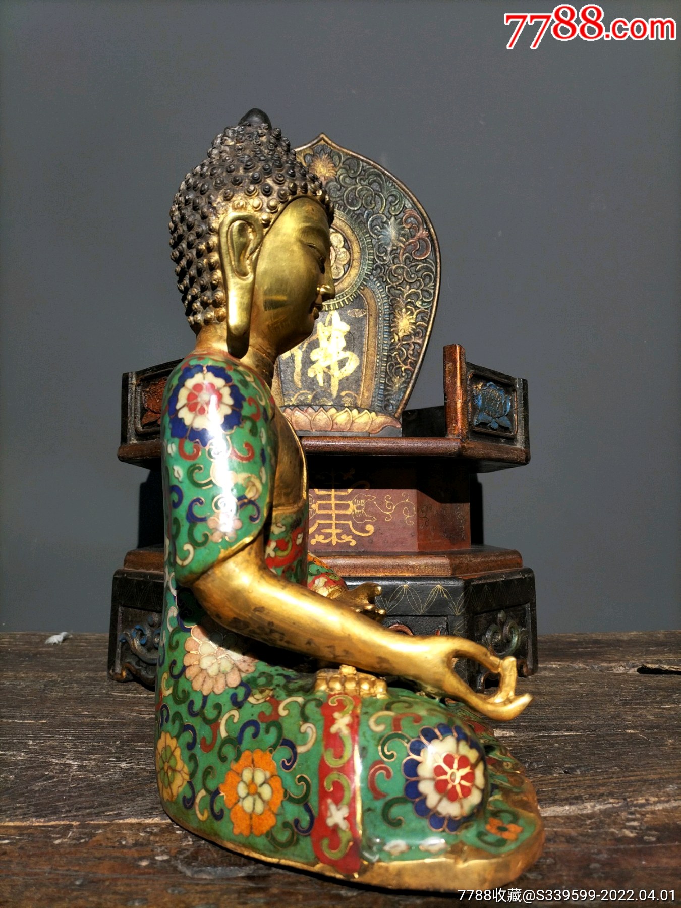 旧藏老漆器佛龛装藏老铜胎开光景泰蓝释迦牟尼像一尊佛堂礼堂供奉佛像