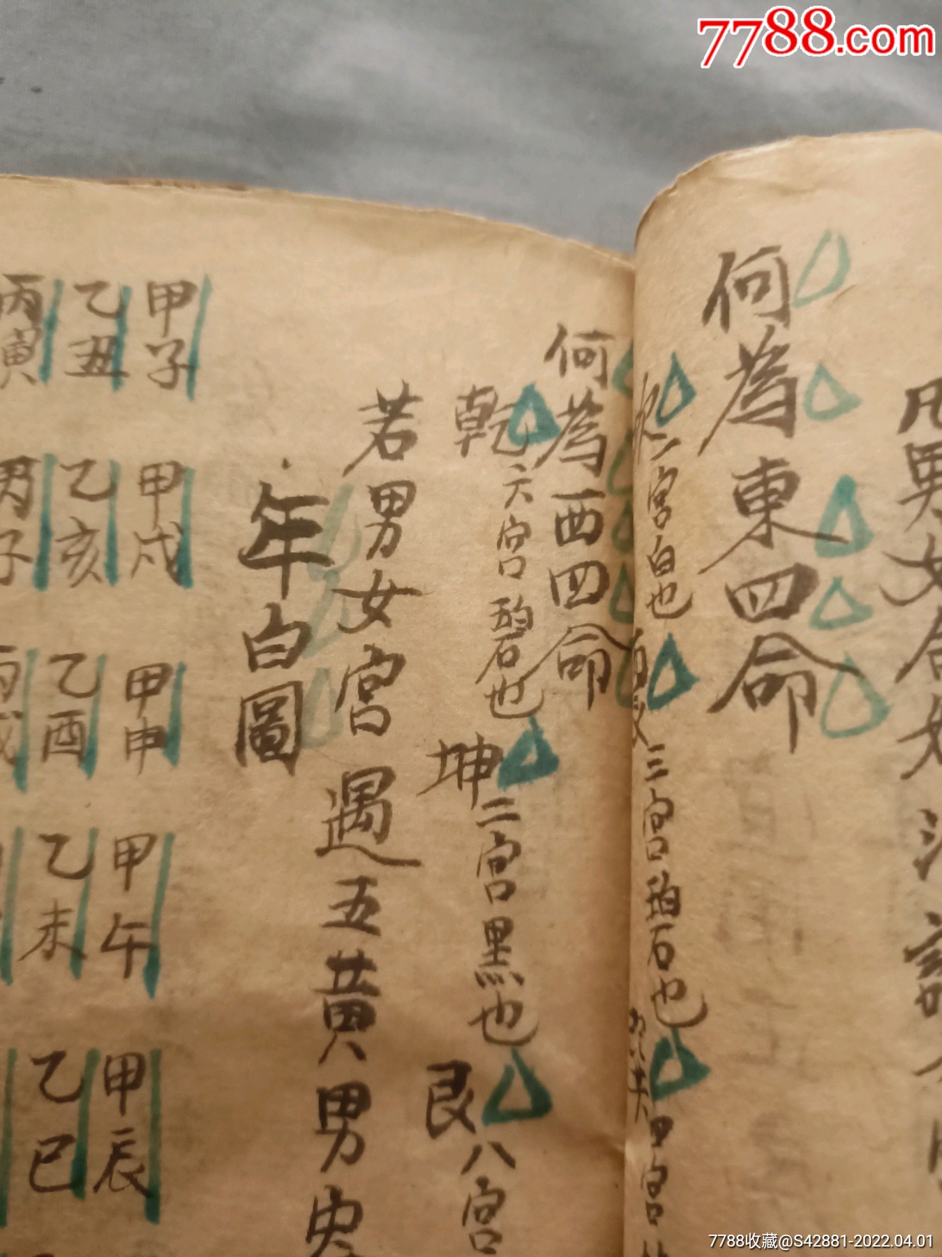 晚清手抄通书择要内有喜神图八卦图修造嫁娶择日安床阴阳不将图嫁娶