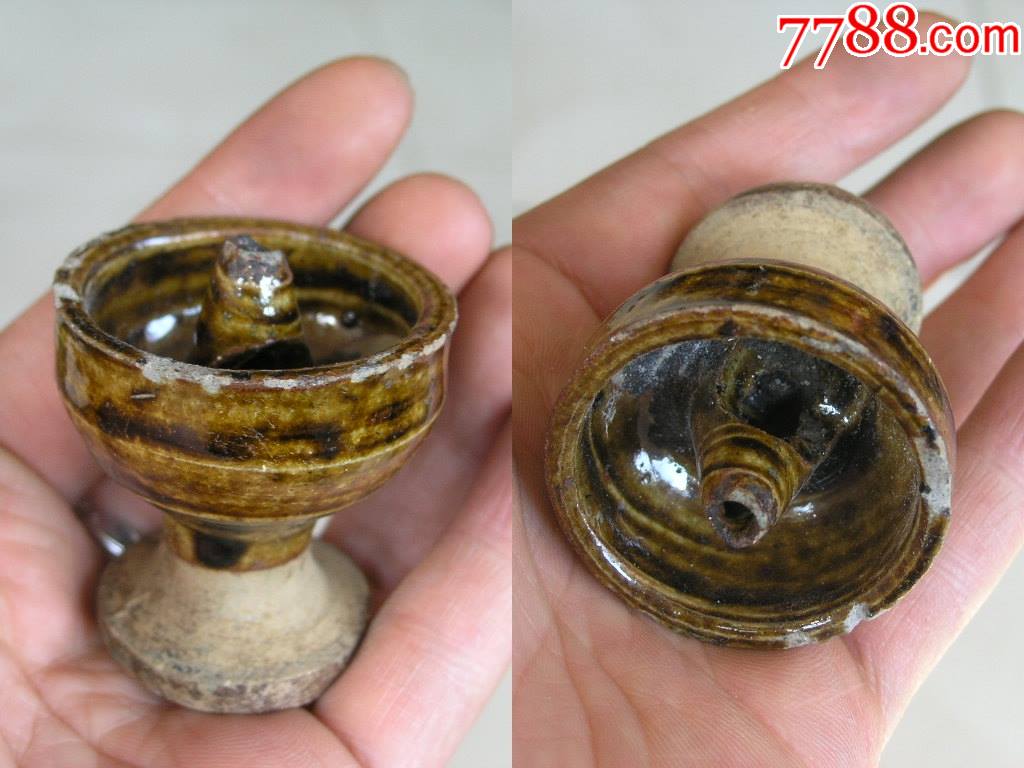 灯烛收藏袖珍古朴云南早期民间陶制带座油灯袖珍可人古玩古董