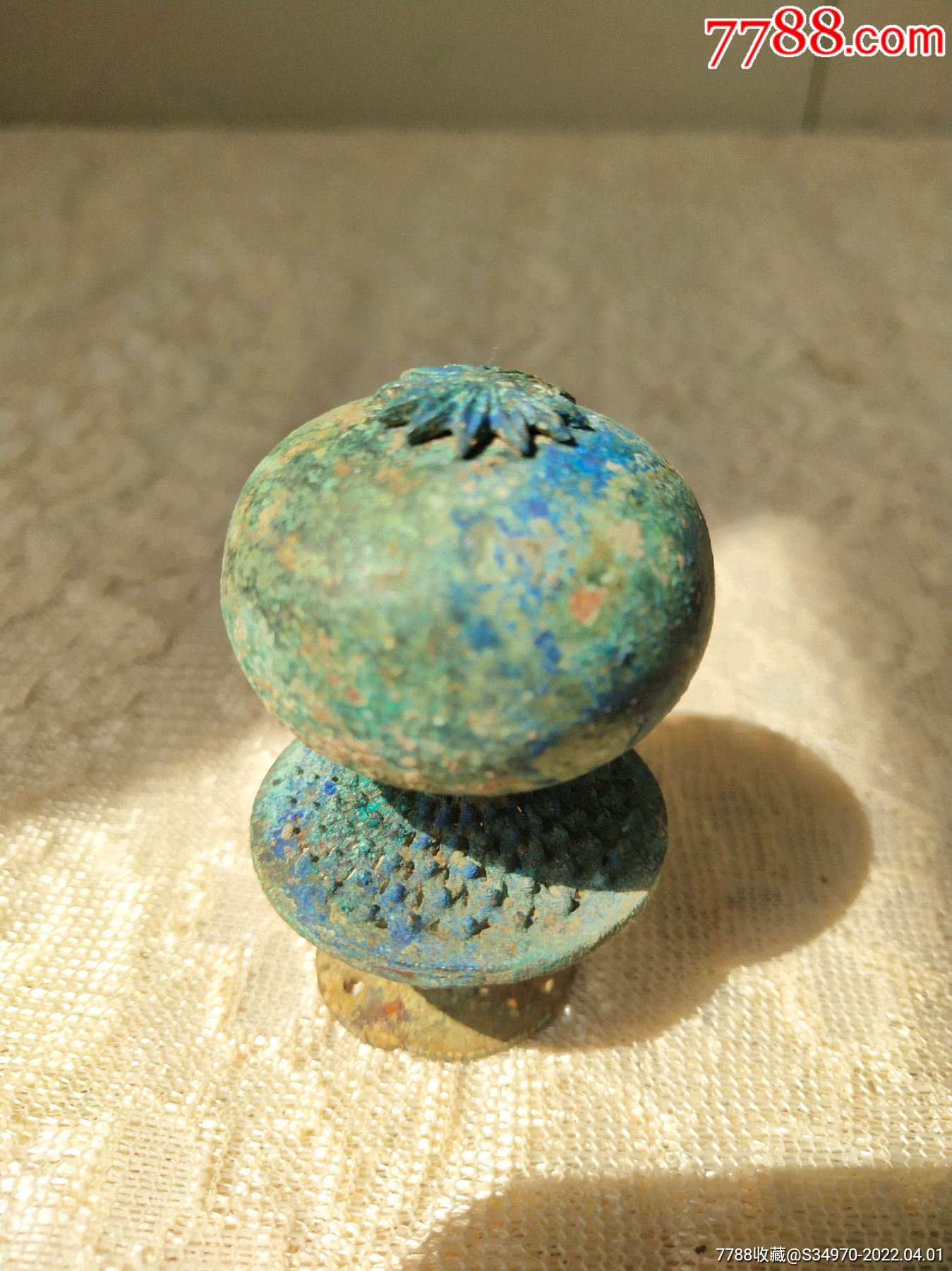 清代官员铜帽顶品好完整绿绣漂亮保真高6厘米