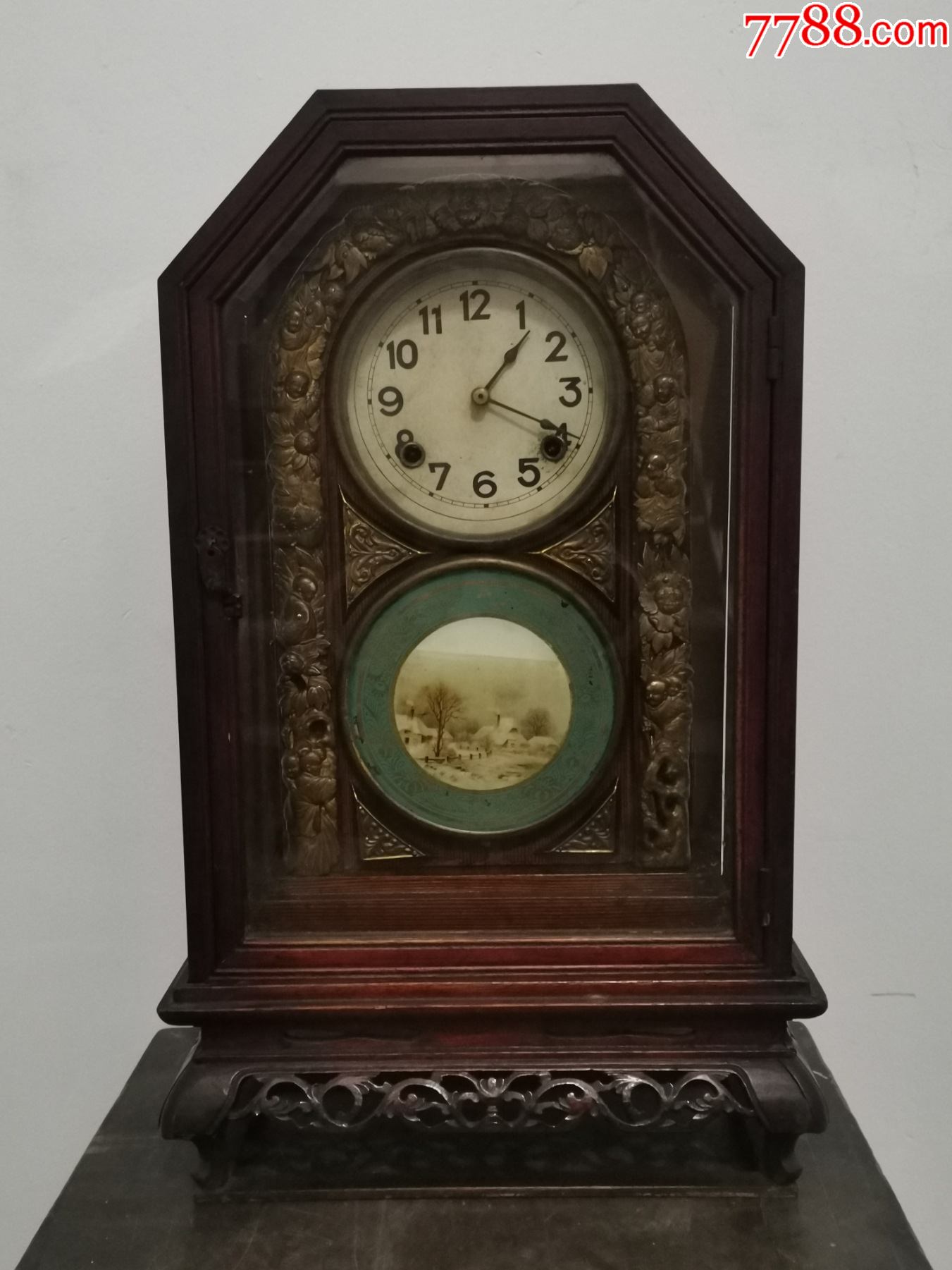 民国时期德国mc商标圆头座钟镶嵌小孩人物原装机器正常打点走时