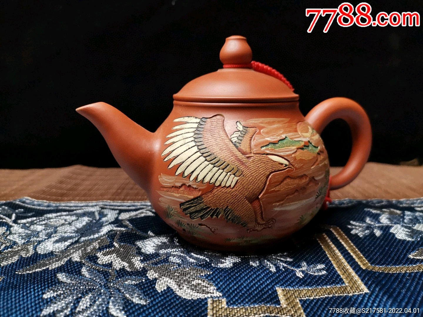 精品紫砂壶现代名家杨水定作品大展宏图大红袍砂料刻绘加彩器型规整